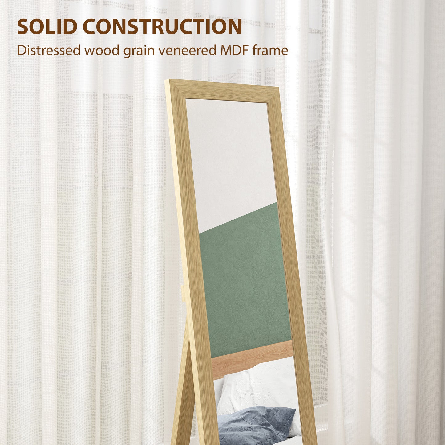 HOMCOM Full Length Mirror 37 x 157 cm Natural Wood Effect Standing Mirror for Bedroom