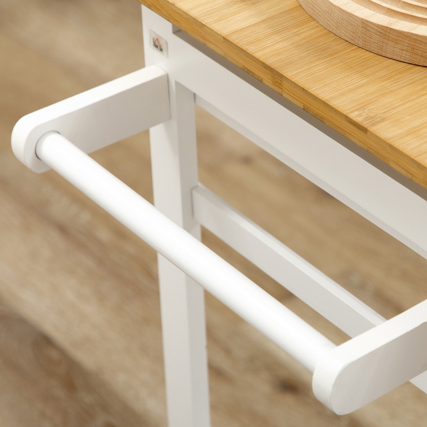 HOMCOM Bamboo Kitchen Island Cart With Drop Leaf Breakfast Bar 2 Stools Drawers Towel Rack Rolling Cart White