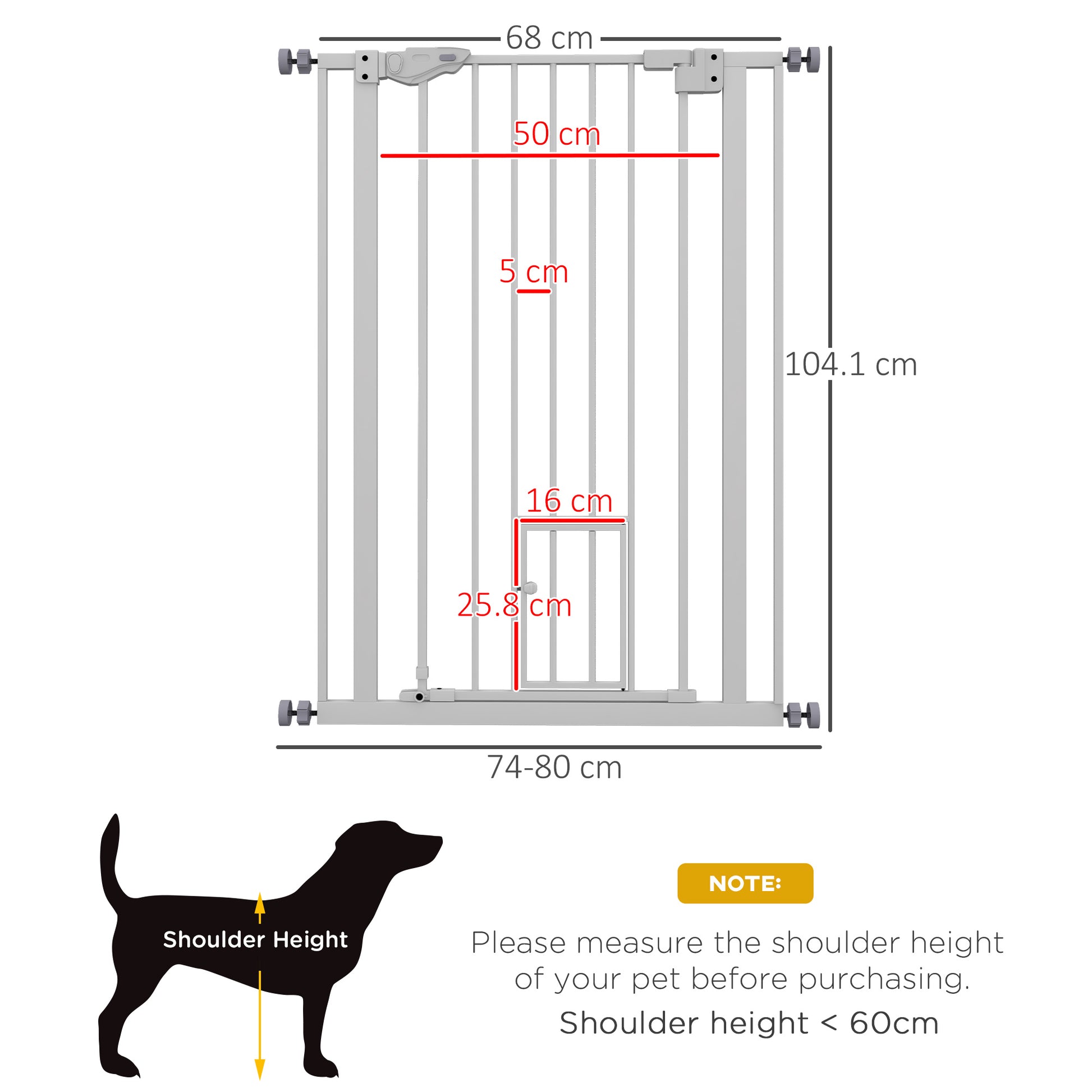 PawHut Extra Tall Indoor Pet Barrier with Cat Access, Automatic Close Feature, Fits 74-80cm Wide - White - ALL4U RETAILER LTD