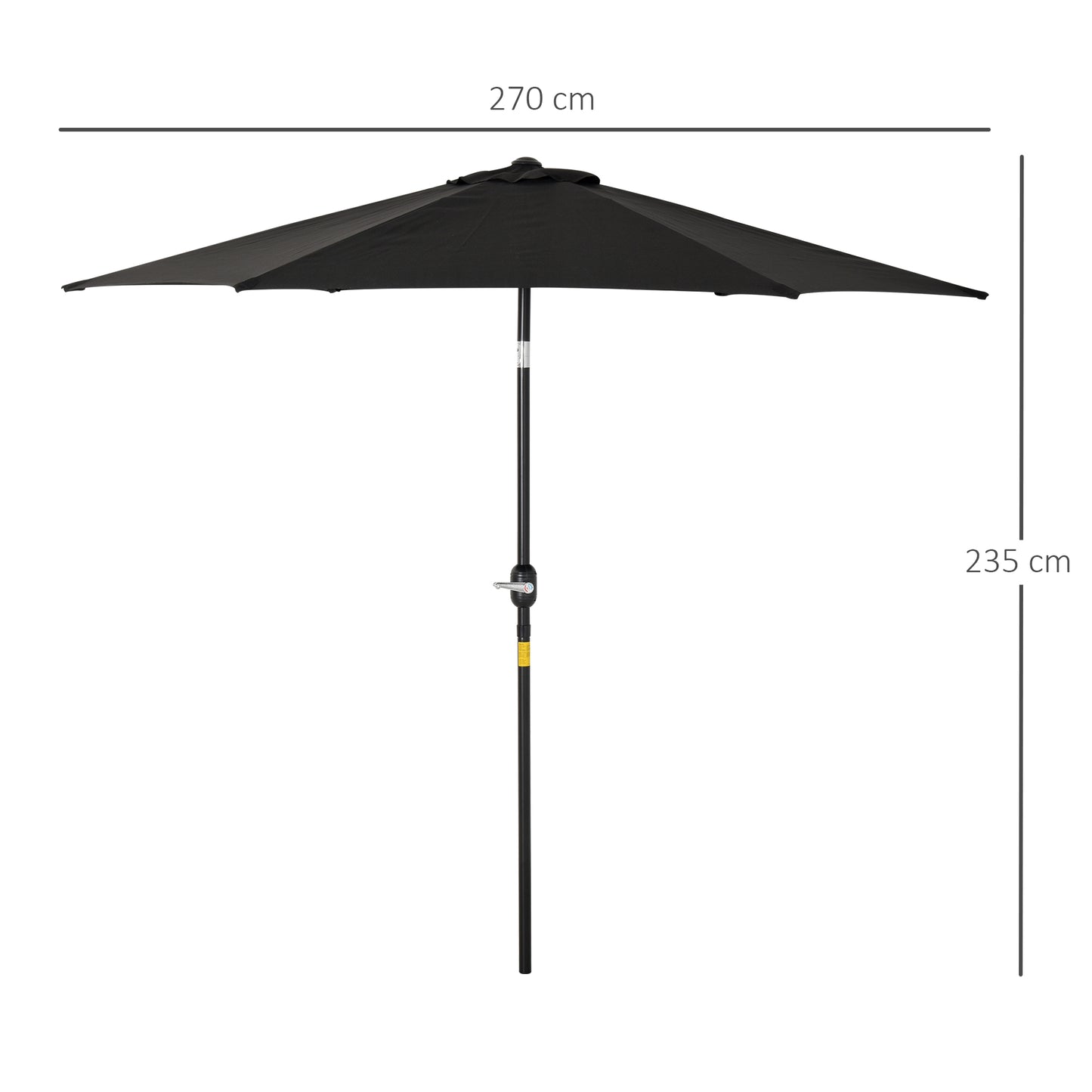 Outsunny Aluminium Frame 2.7M Black Patio Umbrella with Tilt and Crank for Outdoor Shade - ALL4U RETAILER LTD