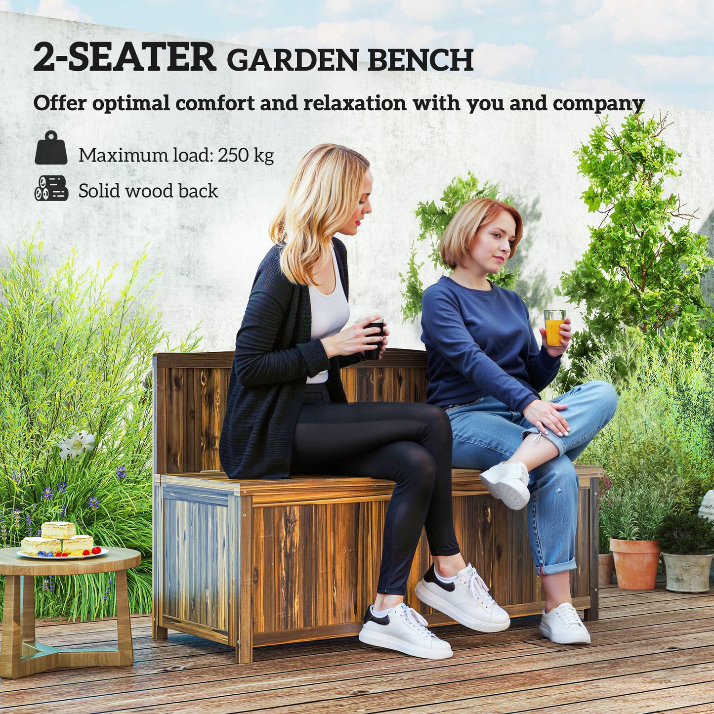 Outsunny Wood Storage Bench For Patio Furniture Outdoor Garden Storage Brown With Varnished Fir Wood