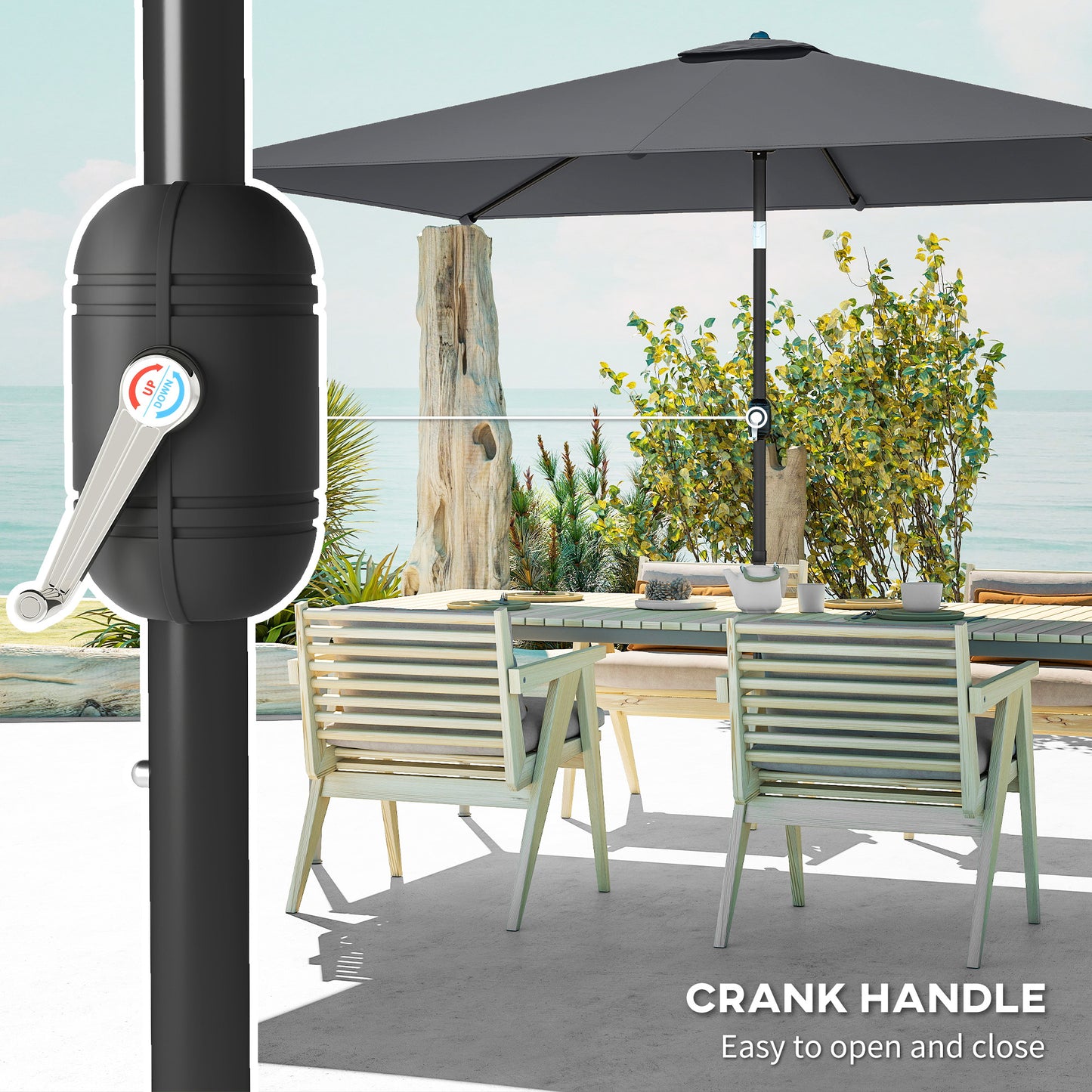 Outsunny Garden Parasol With Crank Handle Tilt Function Polyester Canopy Dark Grey