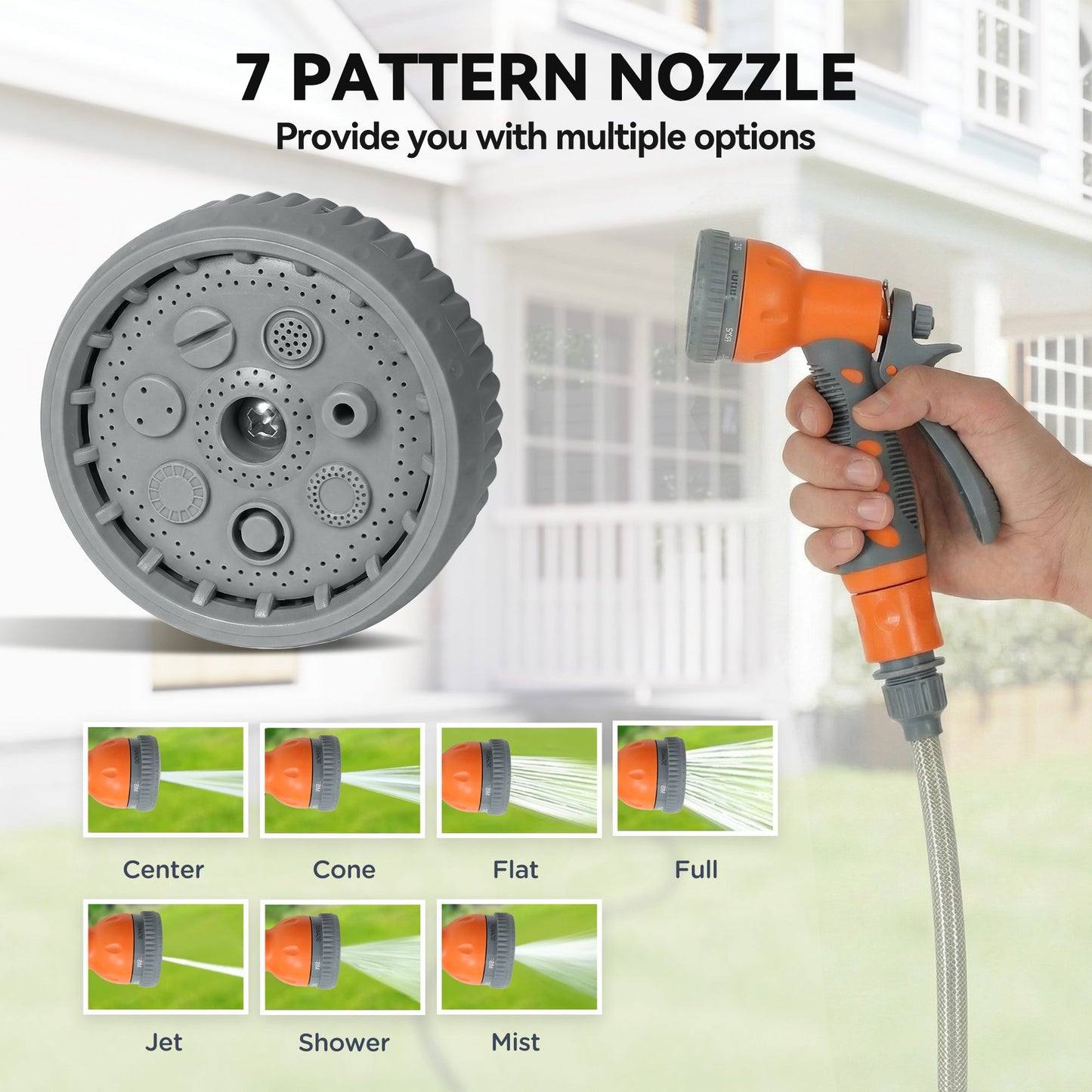 Durhand 10m Garden Hose Reel Wall Mounted Auto Rewind With 7 Pattern Spray Nozzle Orange Includes Wall Fixings