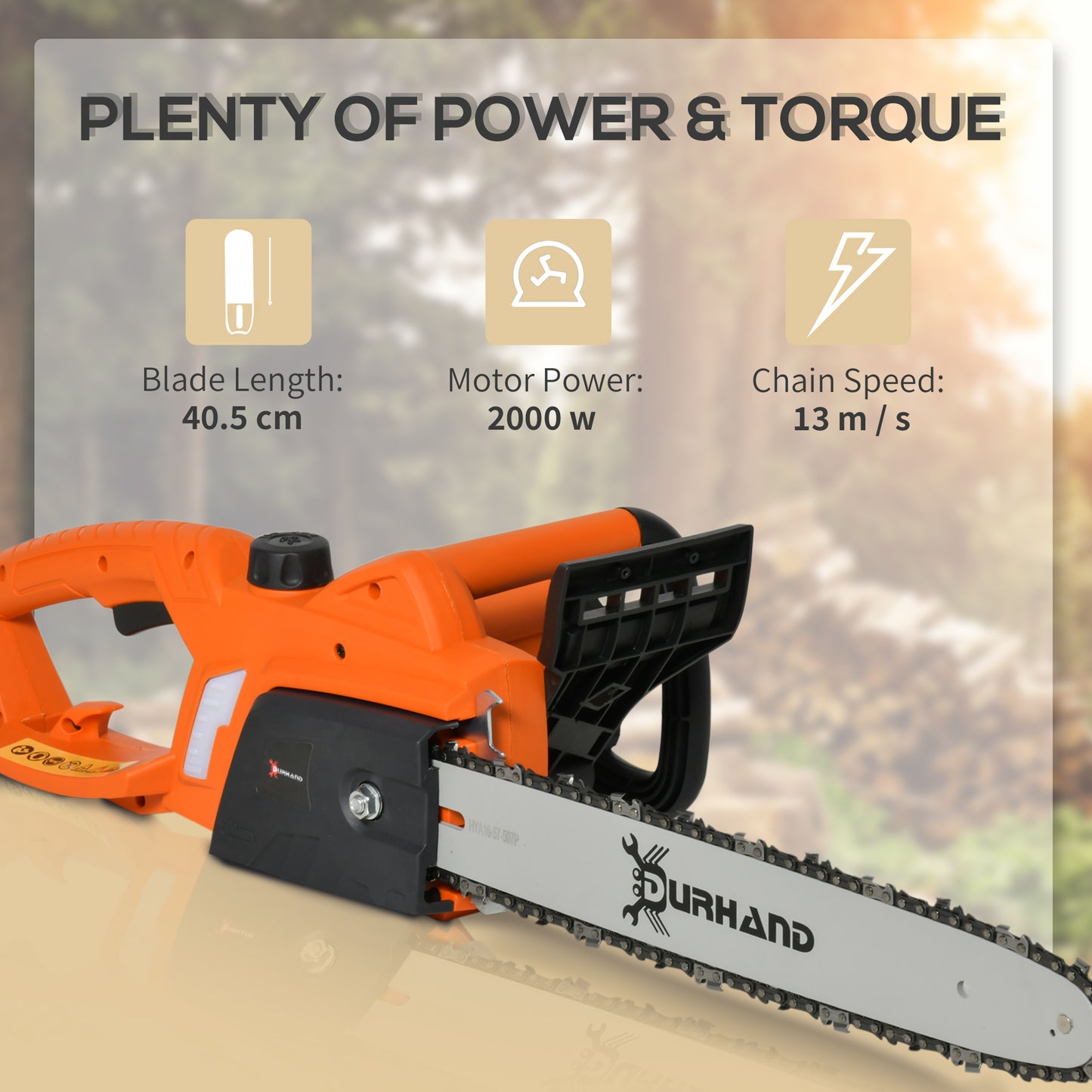 Durhand 2000W Electric Chainsaw 16 Inch Aluminium Blade Corded With Auto Lubrication And 13 Mps Chain Speed