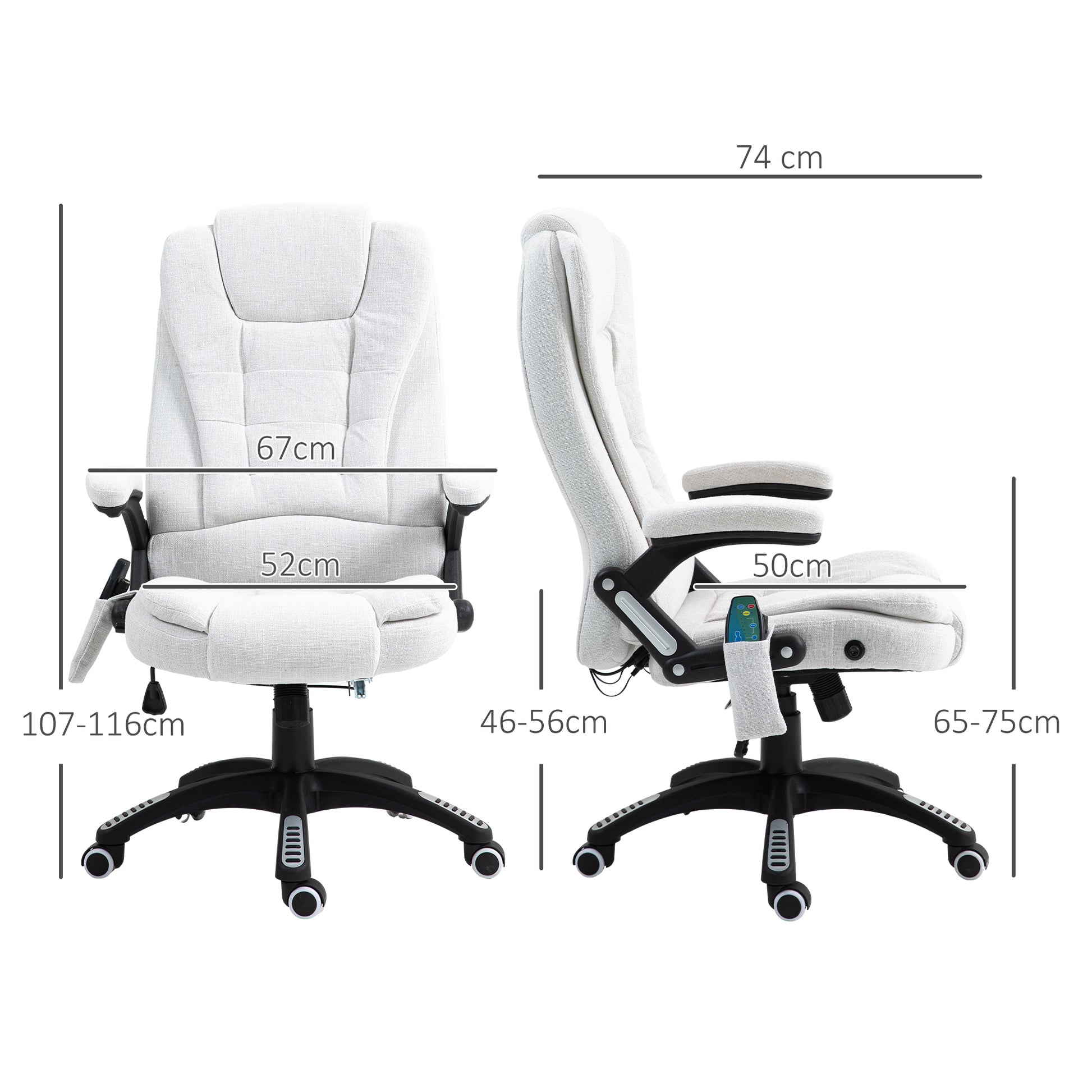 Vinsetto Heated Massage Recliner Office Chair with 6 Massage Points, Swivel Wheels, and Cream White Linen Fabric - ALL4U RETAILER LTD