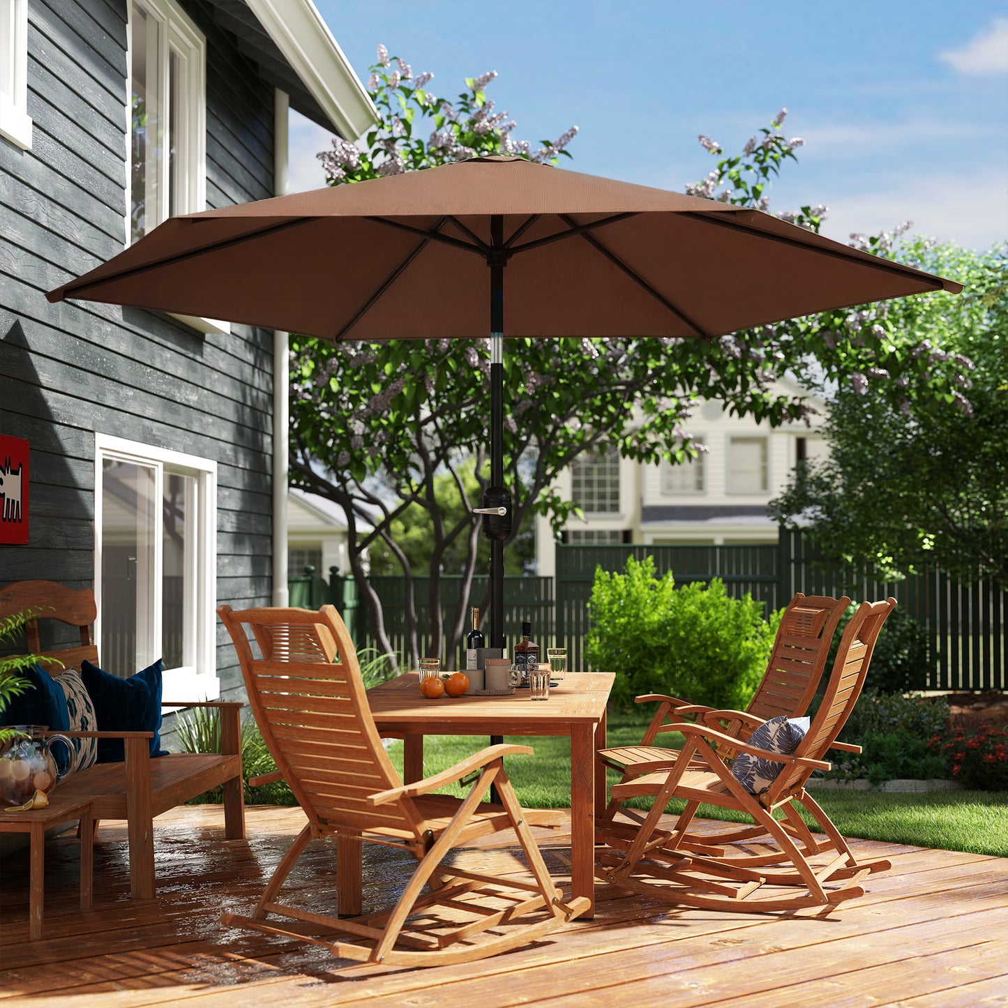 Outsunny 2.6m Garden Parasol Umbrella With Aluminium Pole Tilt And Crank Vent Outdoor Patio Coffee