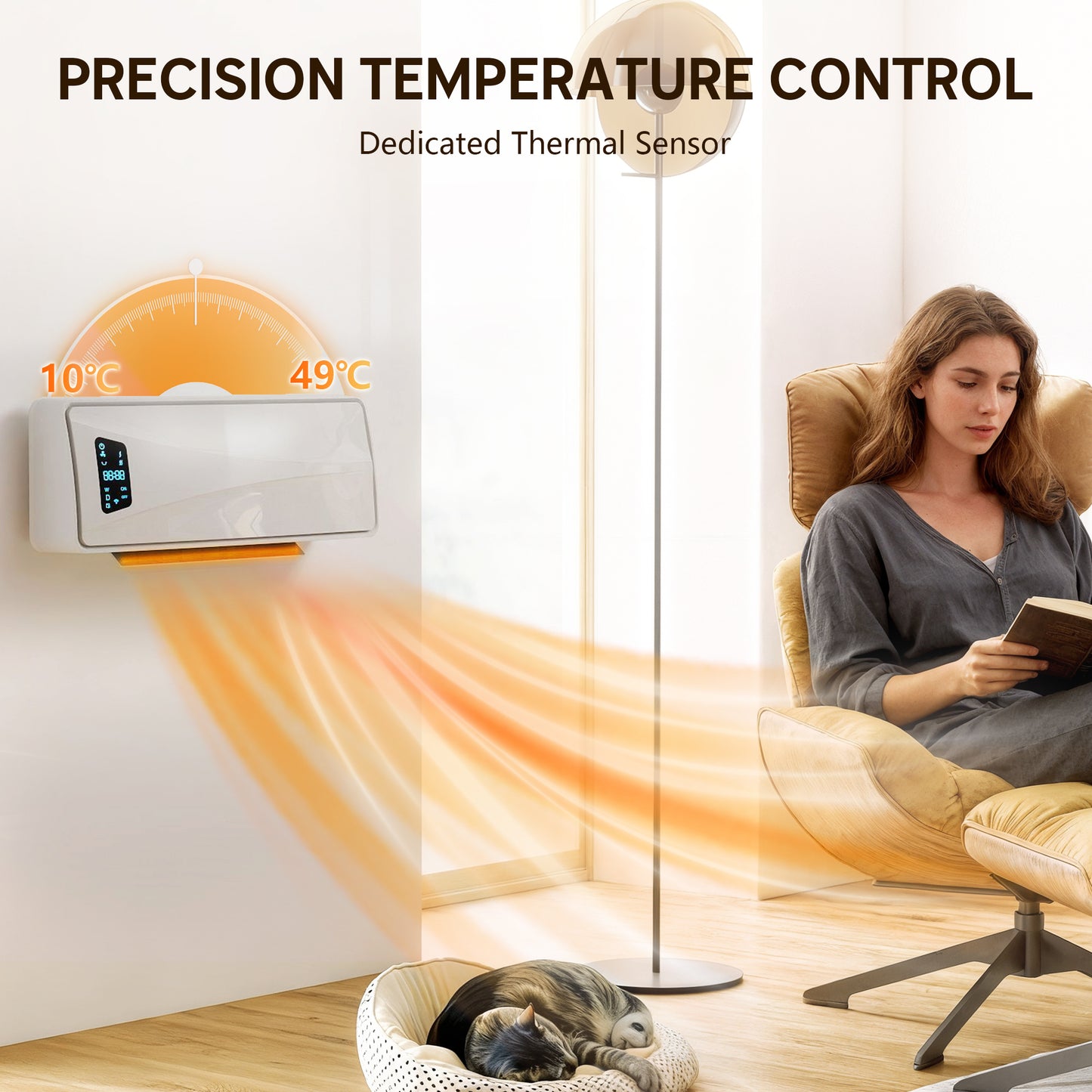 HOMCOM 2000W Ceramic Electric Heater With Fan Adjustable Thermostat Wall Mounted White