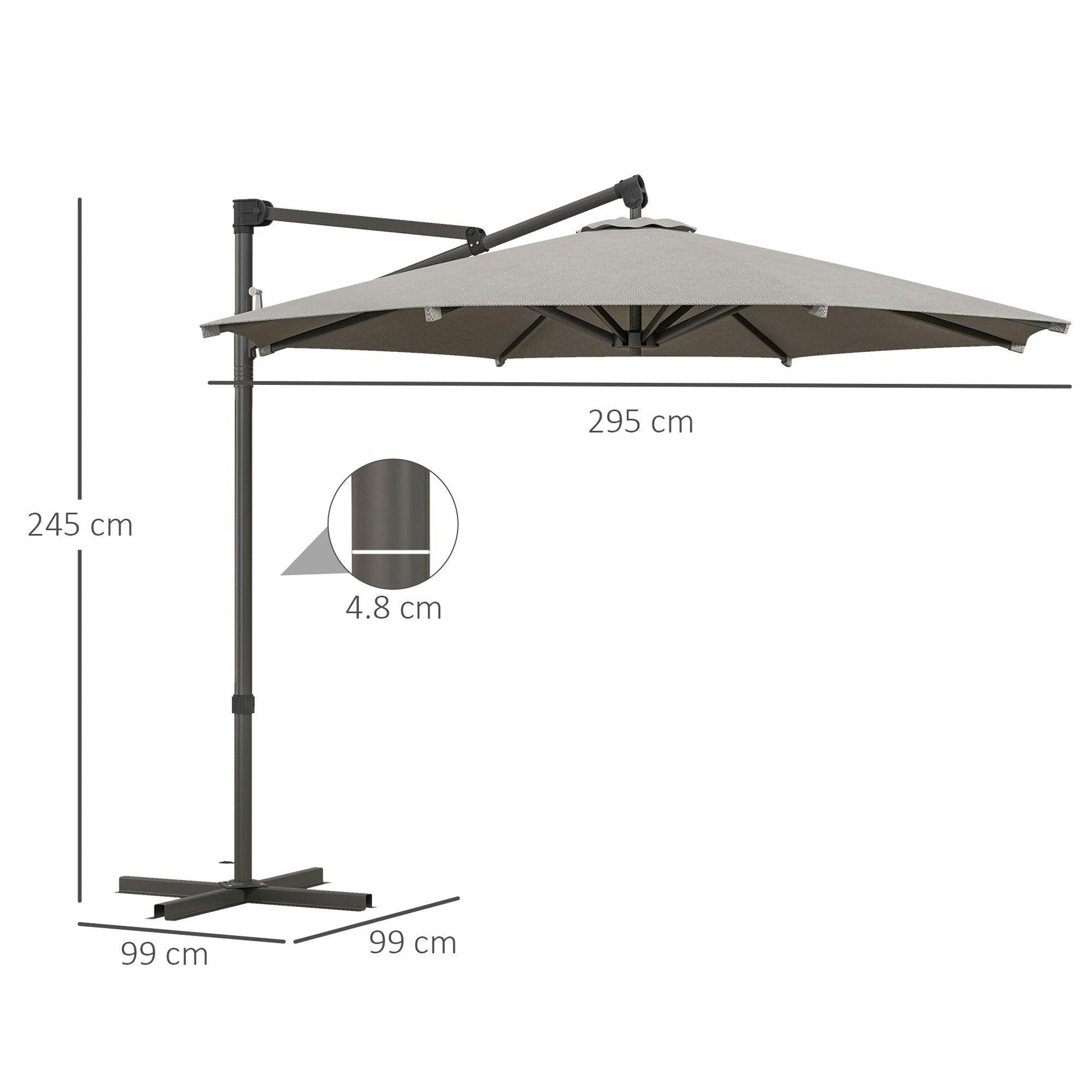 Outsunny 3 m Cantilever Banana Parasol with Cross Base, 360Â° Rotation Patio Umbrella with Crank Handle, Tilt, Light Grey - ALL4U RETAILER LTD