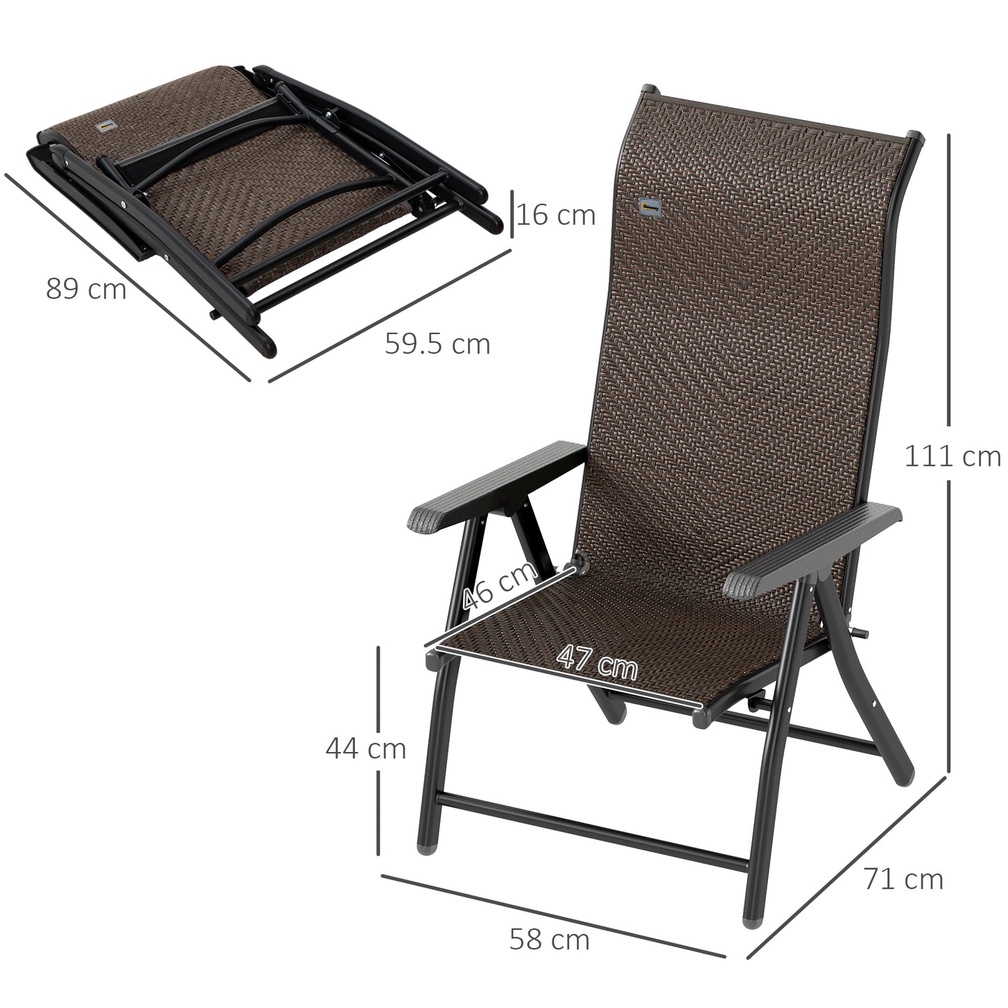 Outsunny Four Folding Garden Chairs With Seven-Position Adjustable Backs Dark Brown