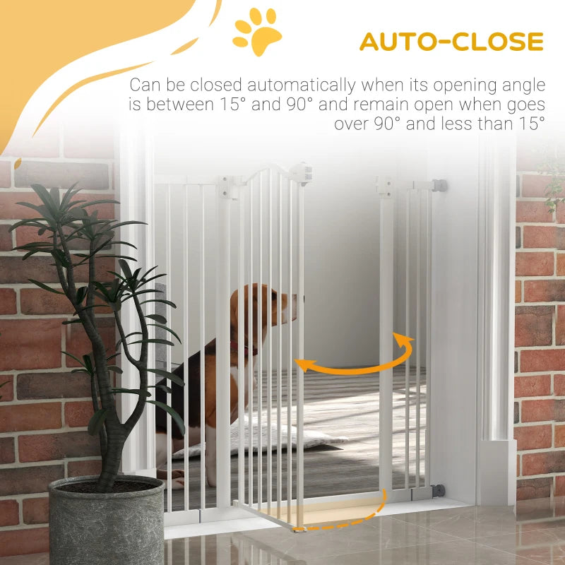 PawHut Pressure Fit Dog Stair Gate - No Drilling Safety Gate with Auto Close for Doorways and Hallways - Adjustable 74-100cm Width, 94cm Height - White - ALL4U RETAILER LTD