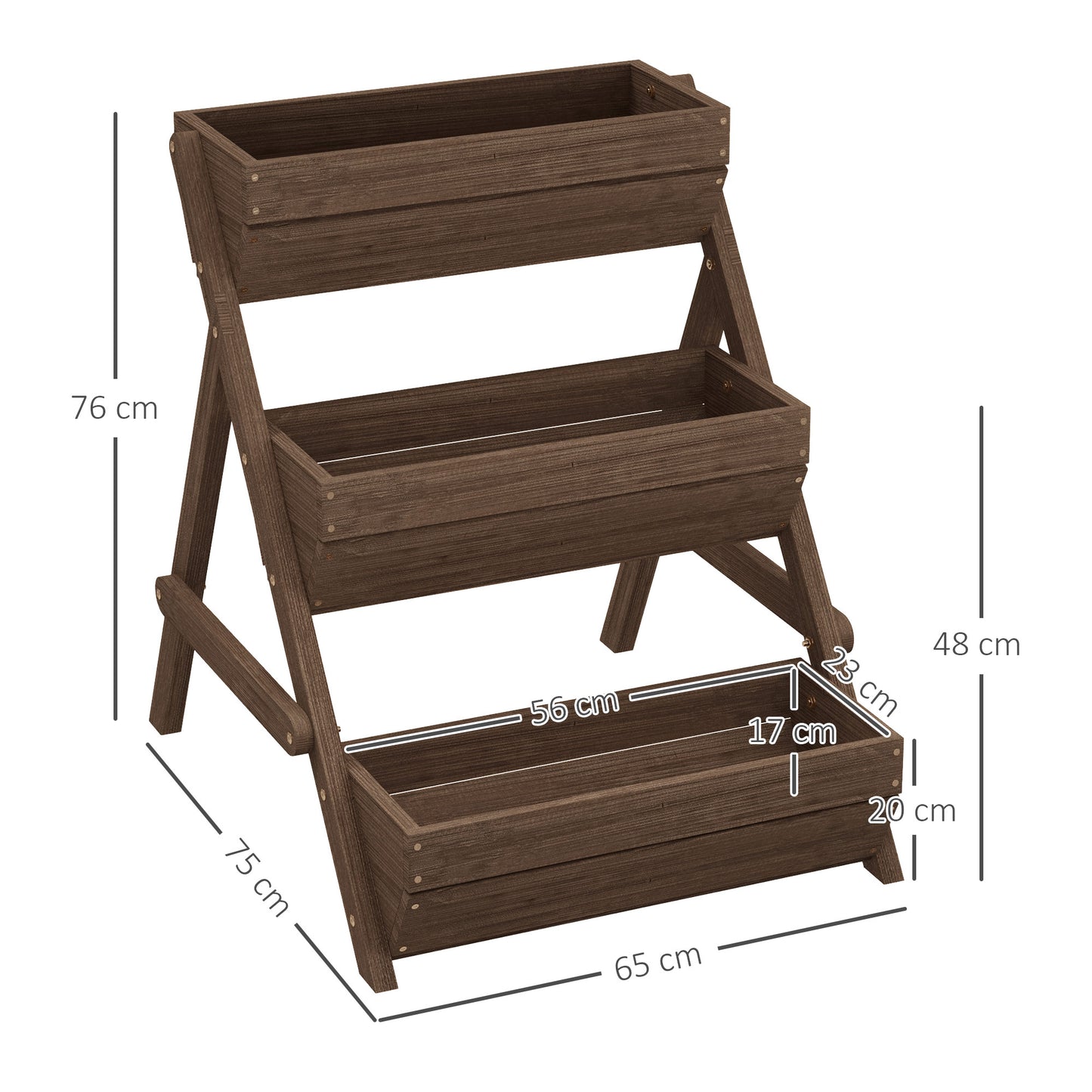Outsunny 3 Tier Raised Garden Bed Wooden Elevated Planter Box Kit 66L for Flowers Vegetables Herbs Tan 65x75x78cm