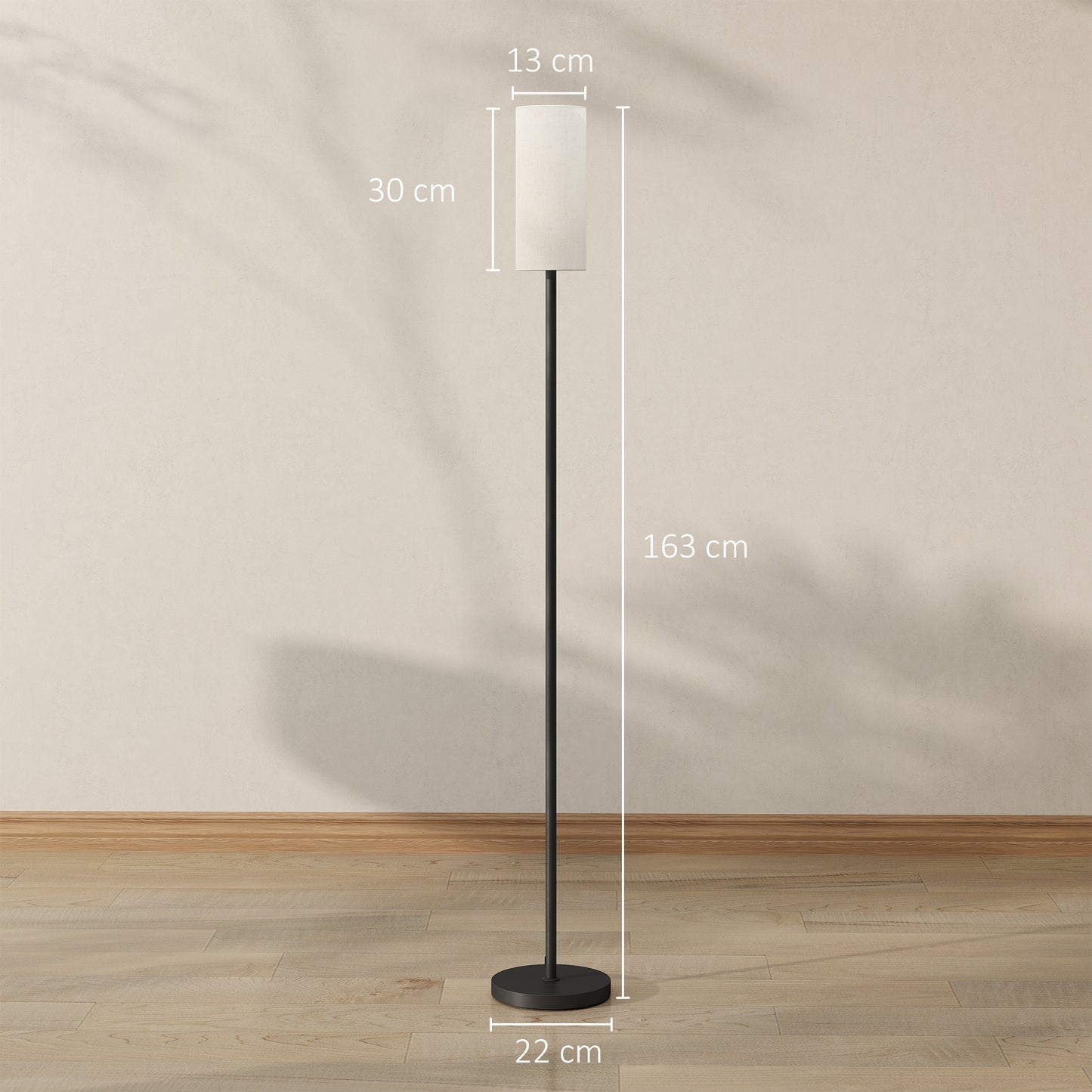 HOMCOM Floor Lamp For Living Room Modern Standing Lamp With Linen Shade And Foot Switch Minimalist Tall Pole White