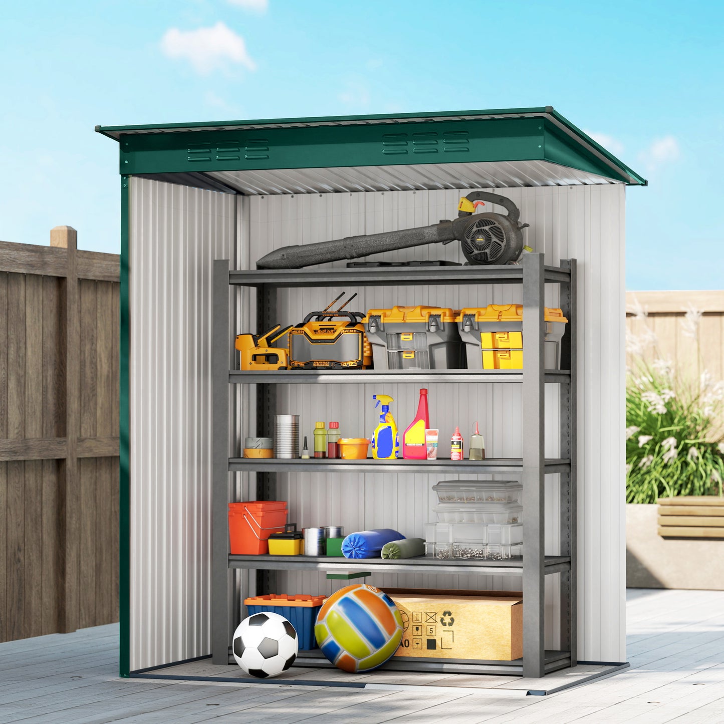 Outsunny 5x3.5ft Metal Garden Storage Shed With Easy Assembly And 2 Pairs Of Gloves Waterproof Outdoor Shed Green
