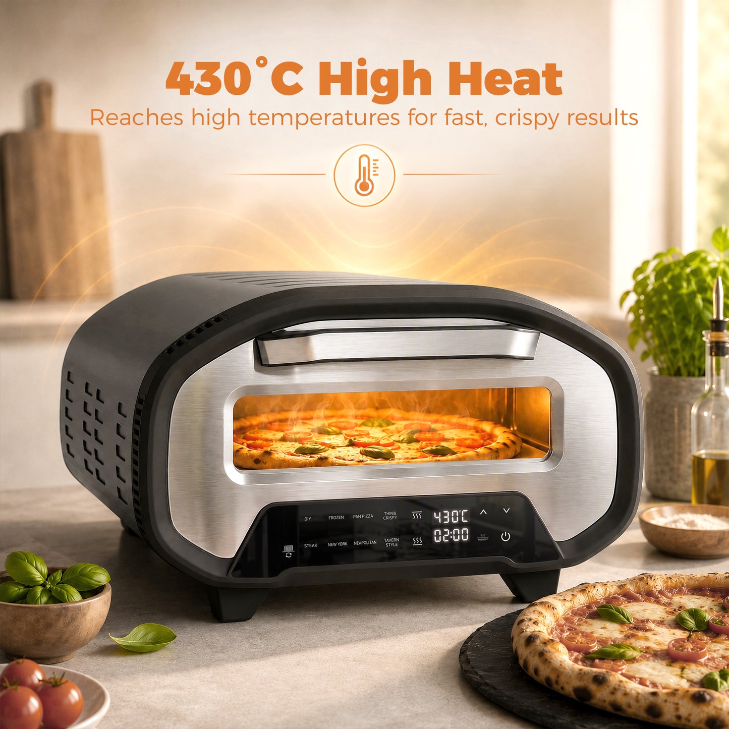 HOMCOM 12 Inch Electric Pizza Oven With 8 Preset Modes And Ceramic Stone