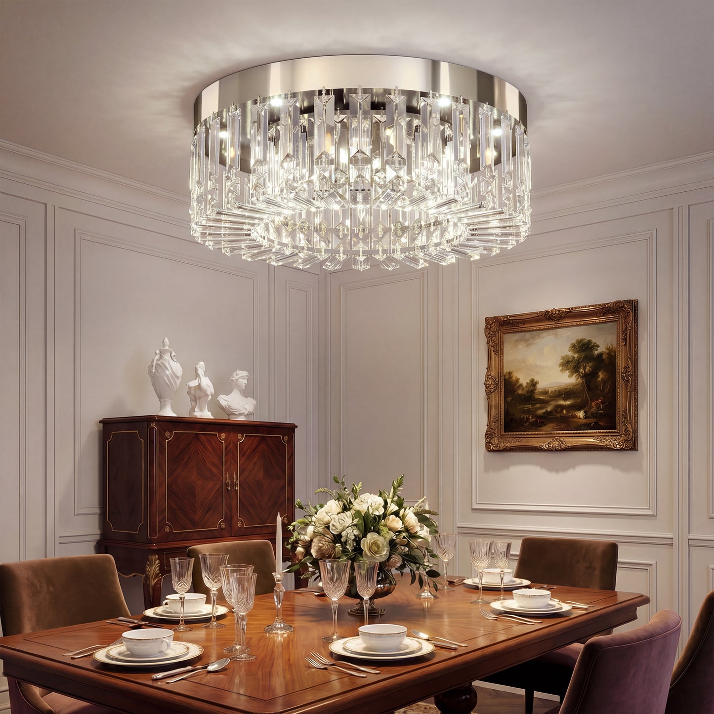 HOMCOM Crystal Chandelier With 160 Crystal Pendants Six Light Ceiling Fixture In Silver Tone For Living Room And Dining