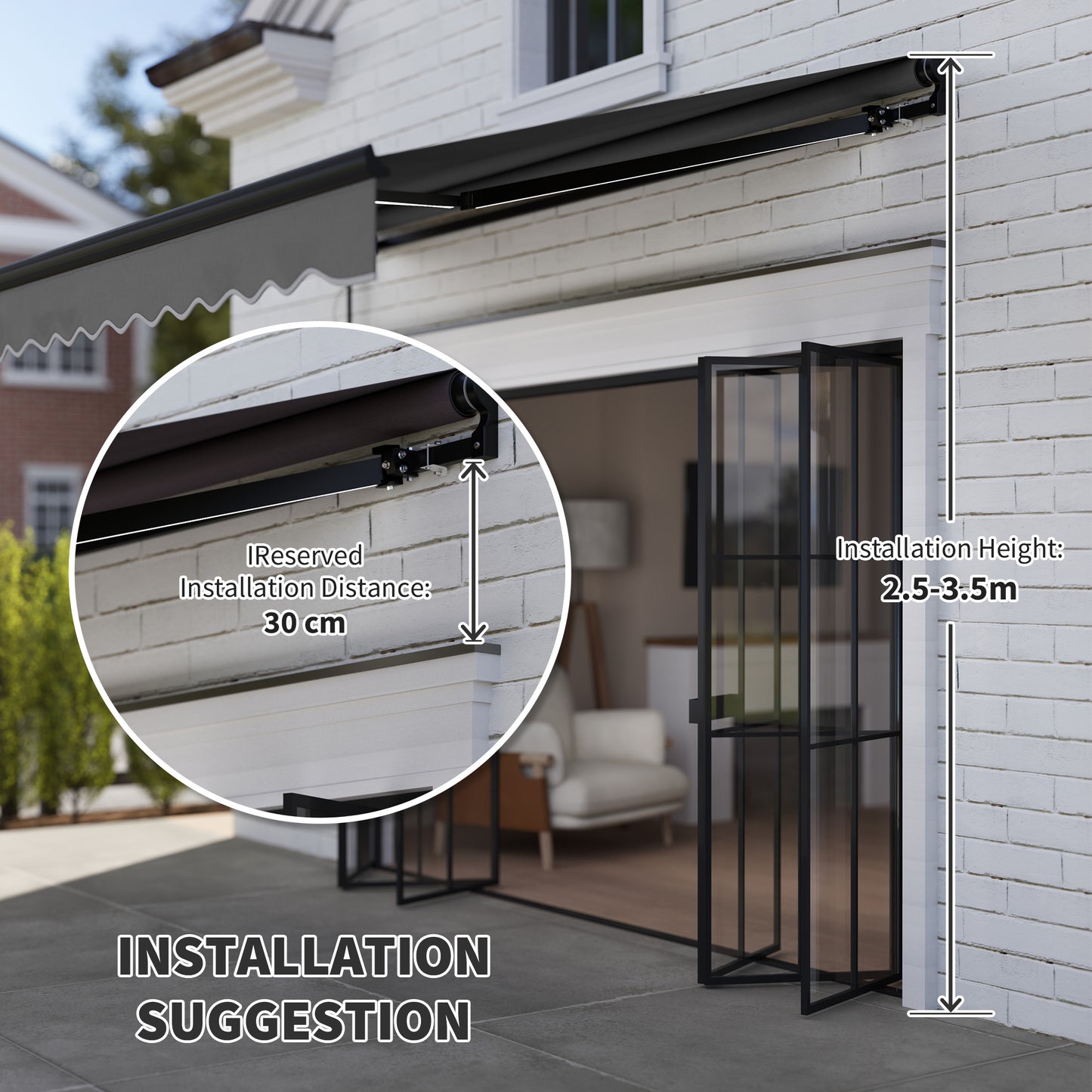 Outsunny 2.5x2m Retractable Awning With LED Remote Aluminium Frame UV50 Sunshade Canopy For Garden Patio Dark Grey