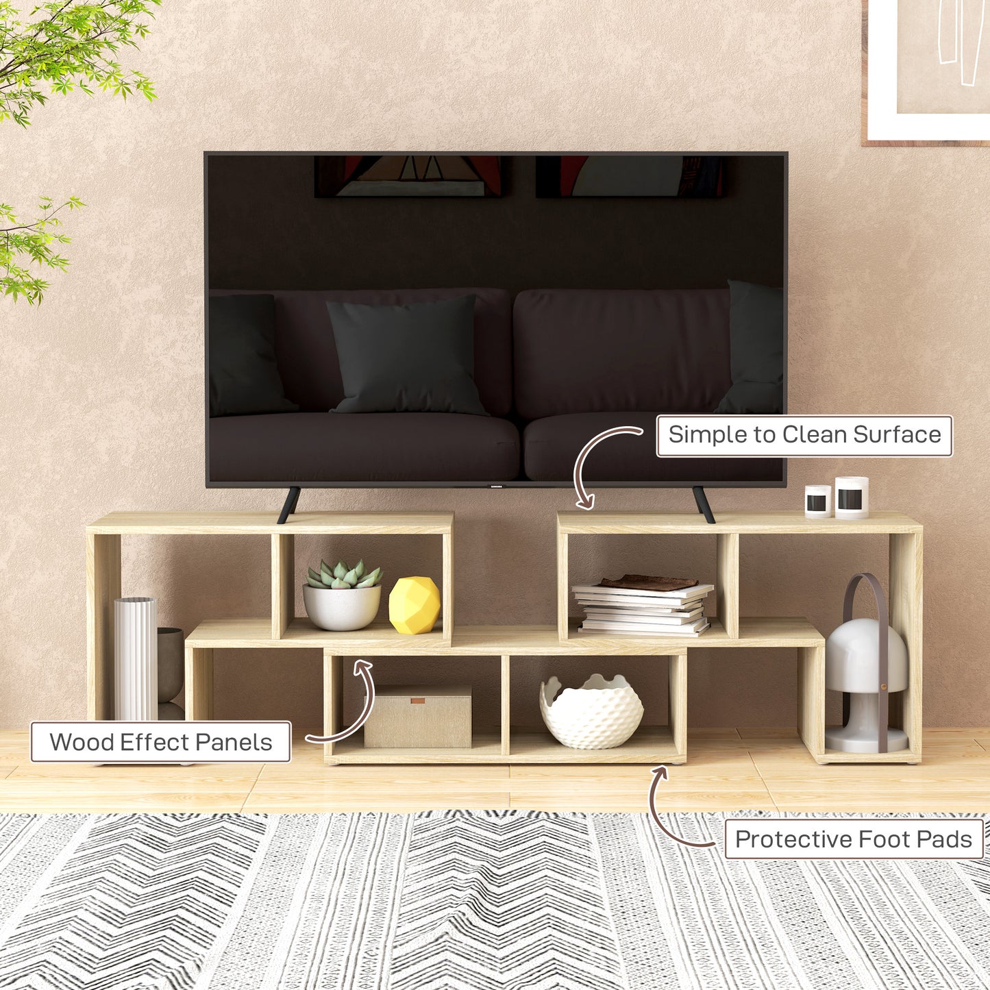 HOMCOM Three Block Modular TV Stand Grey Wood Effect with Six Shelves for Up to 75 Inch TVs
