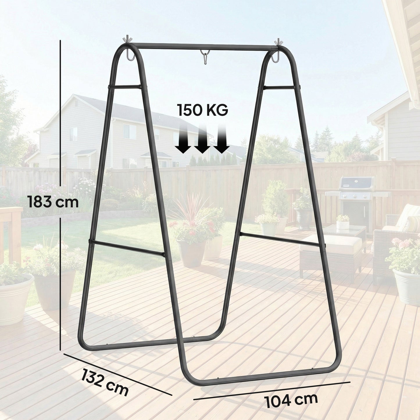 Outsunny Hammock Chair Stand 150Kg Load Capacity For Indoor And Outdoor Use Black All Weather Powder Coated Frame