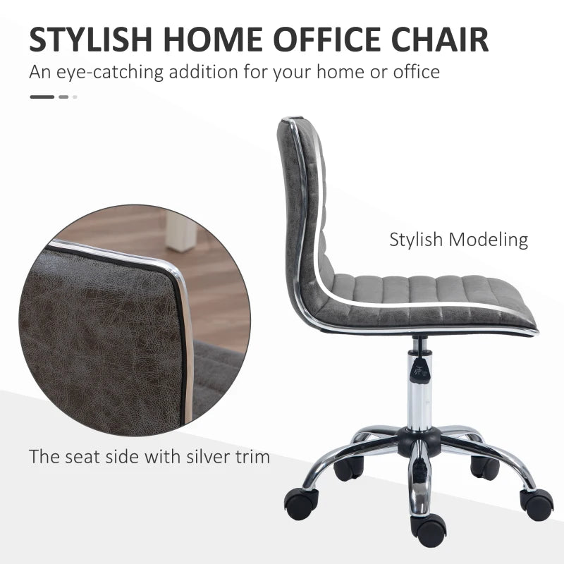 HOMCOM Adjustable Swivel Office Chair - Armless Mid-Back Design, Microfiber Cloth, Chrome Base - Grey - ALL4U RETAILER LTD