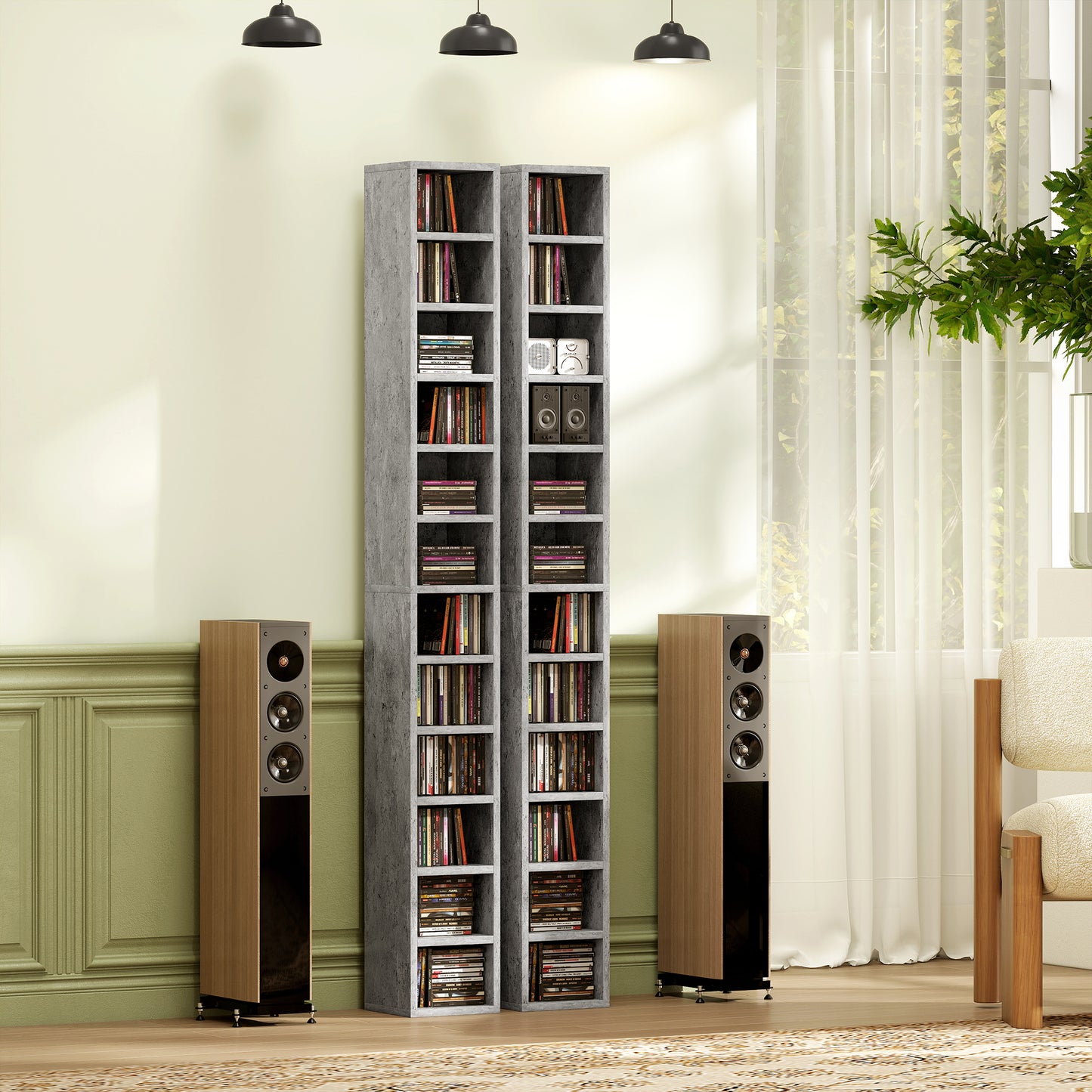 HOMCOM 204 CD Tall Narrow Media Storage Tower Cement Grey With Anti Tipping Design And Space Saving Slim Profile