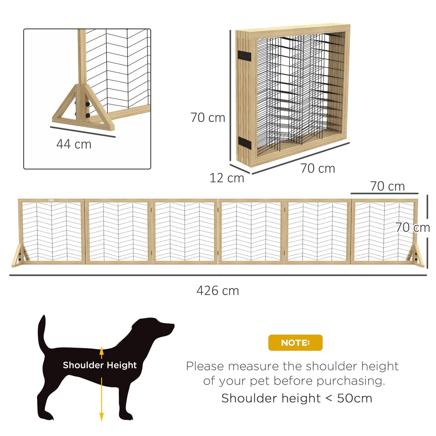 PawHut Wooden Foldable Pet Gate, 6 Panels, Natural Finish - ALL4U RETAILER LTD