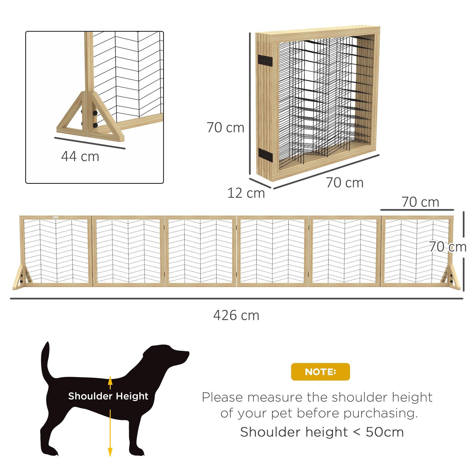 PawHut Wooden Foldable Pet Gate, 6 Panels, Natural Finish - ALL4U RETAILER LTD