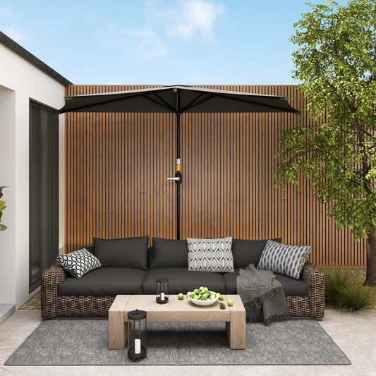 Outsunny 3 Meter Half Parasol Wall Mounted Semi Round Umbrella With Metal Frame Crank Handle Dark Grey