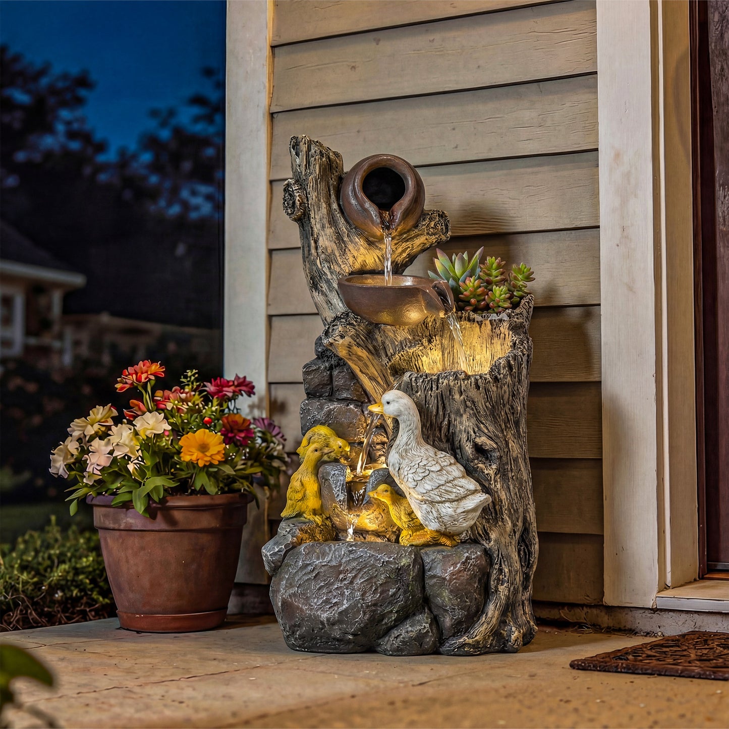 Outsunny 5 Tier Outdoor Waterfall Fountain Freestanding Self Contained Cascading Water Feature Garden Landscape