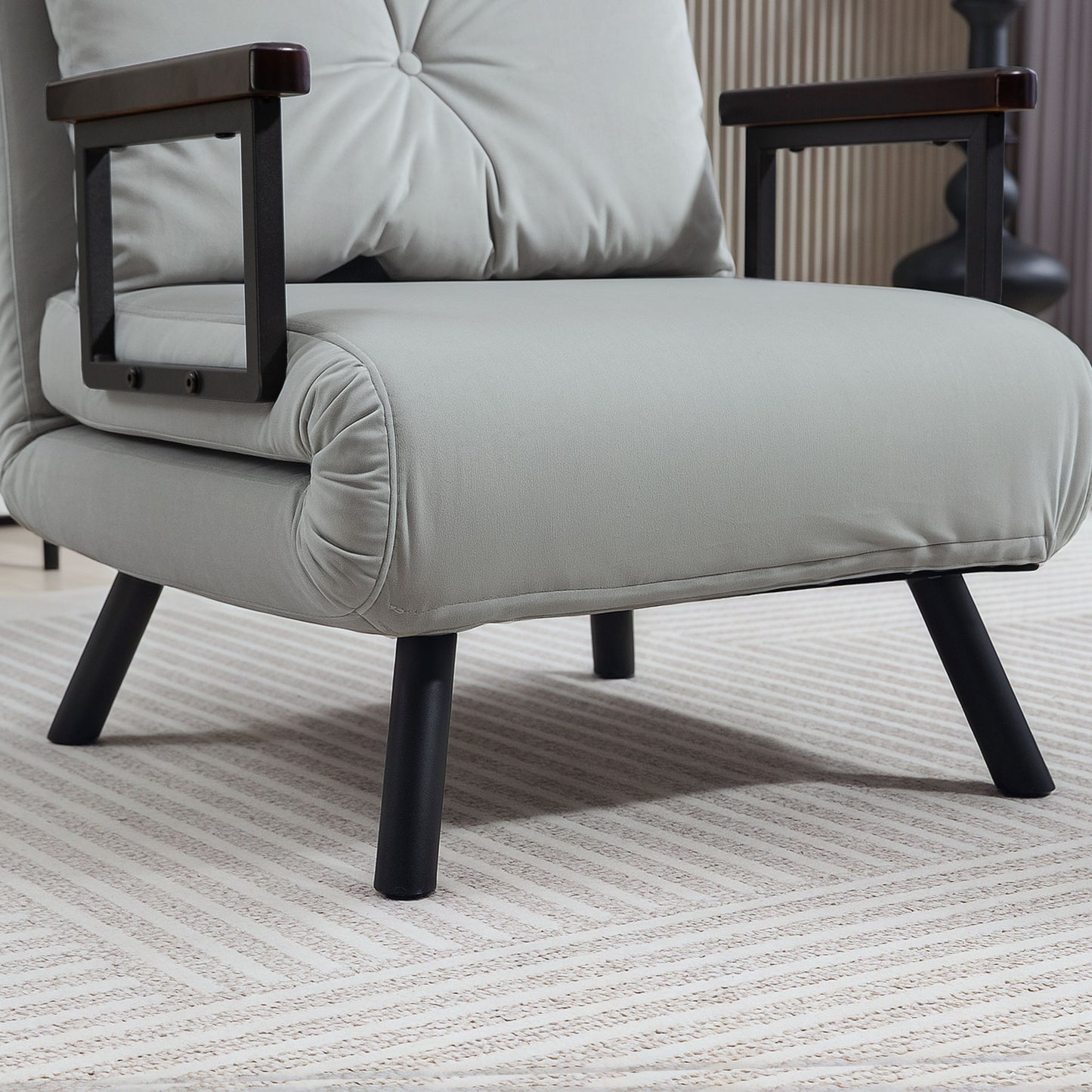 HOMCOM Four In One Velvet Feel Folding Chair Bed With Pillow Adjustable Backrest Steel Frame Light Grey