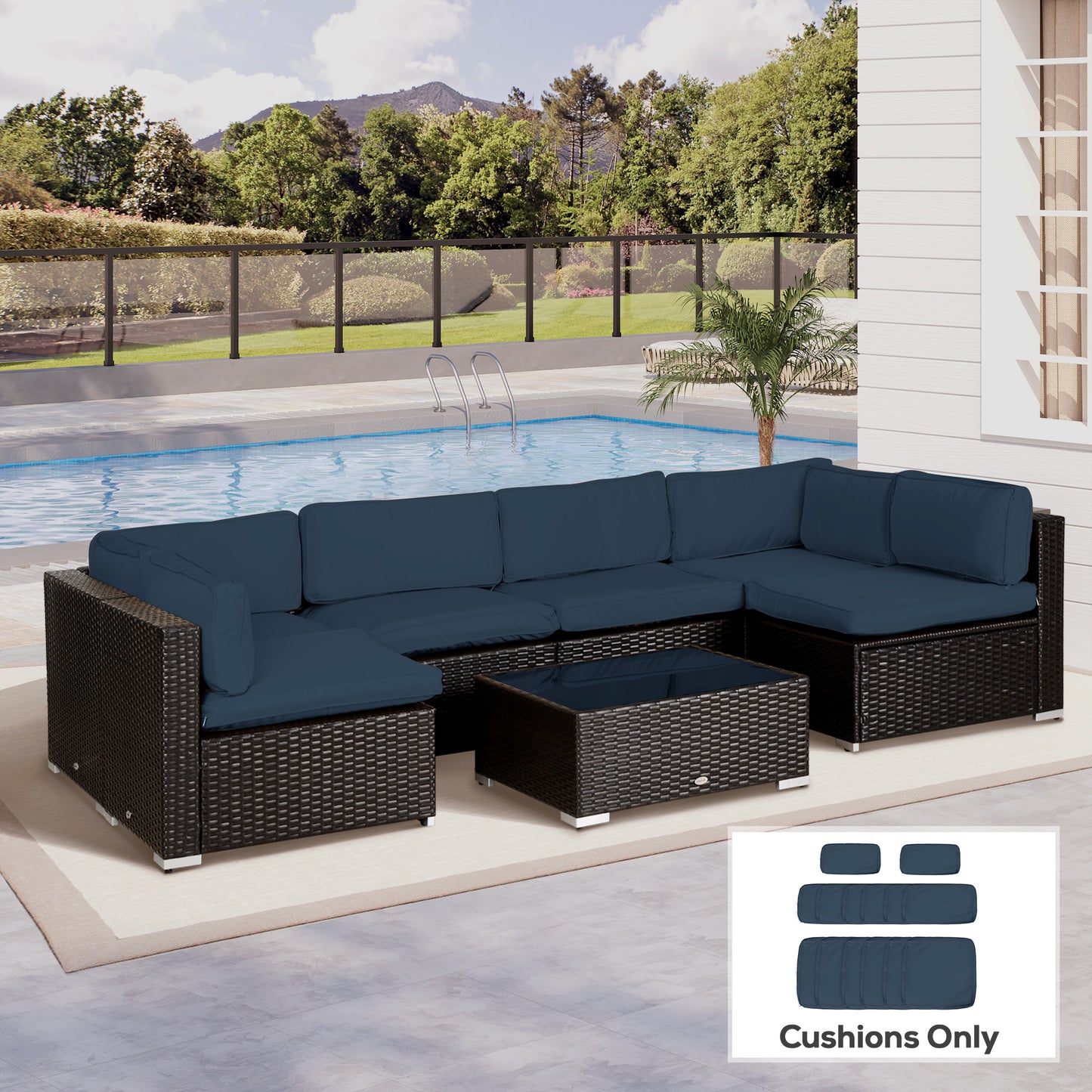 Outsunny 14 Piece Mixed Cushion Cover Set Outdoor Blue For Seat And Back Cushions With Zippers