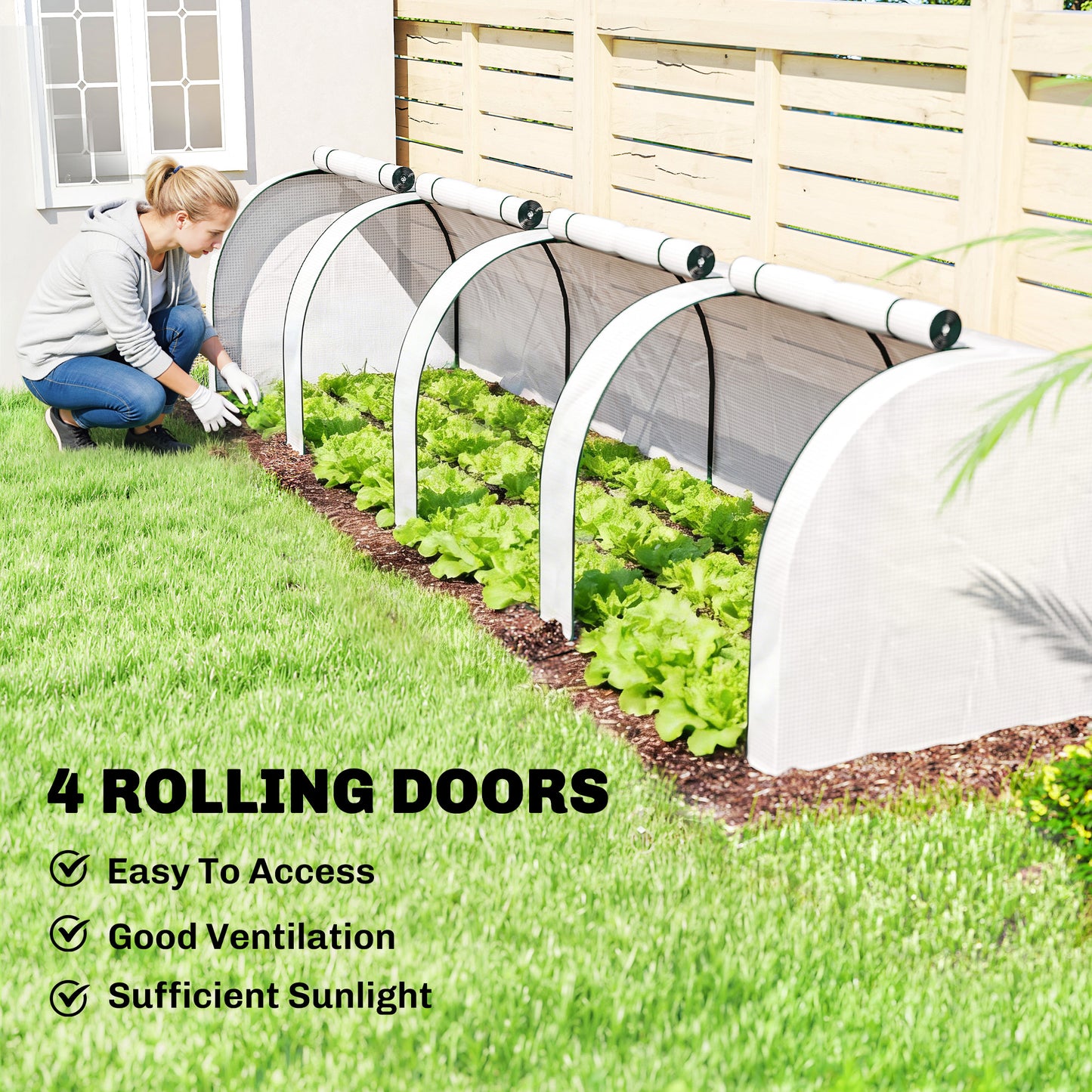 Outsunny 395 By 100 Cm Low Tunnel Greenhouse White With Powder Coated Steel Frame And PE Cover