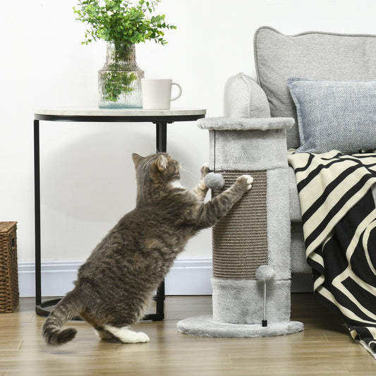 PawHut Grey Plush Cat Scratching Post with Sisal Rope - ALL4U RETAILER LTD