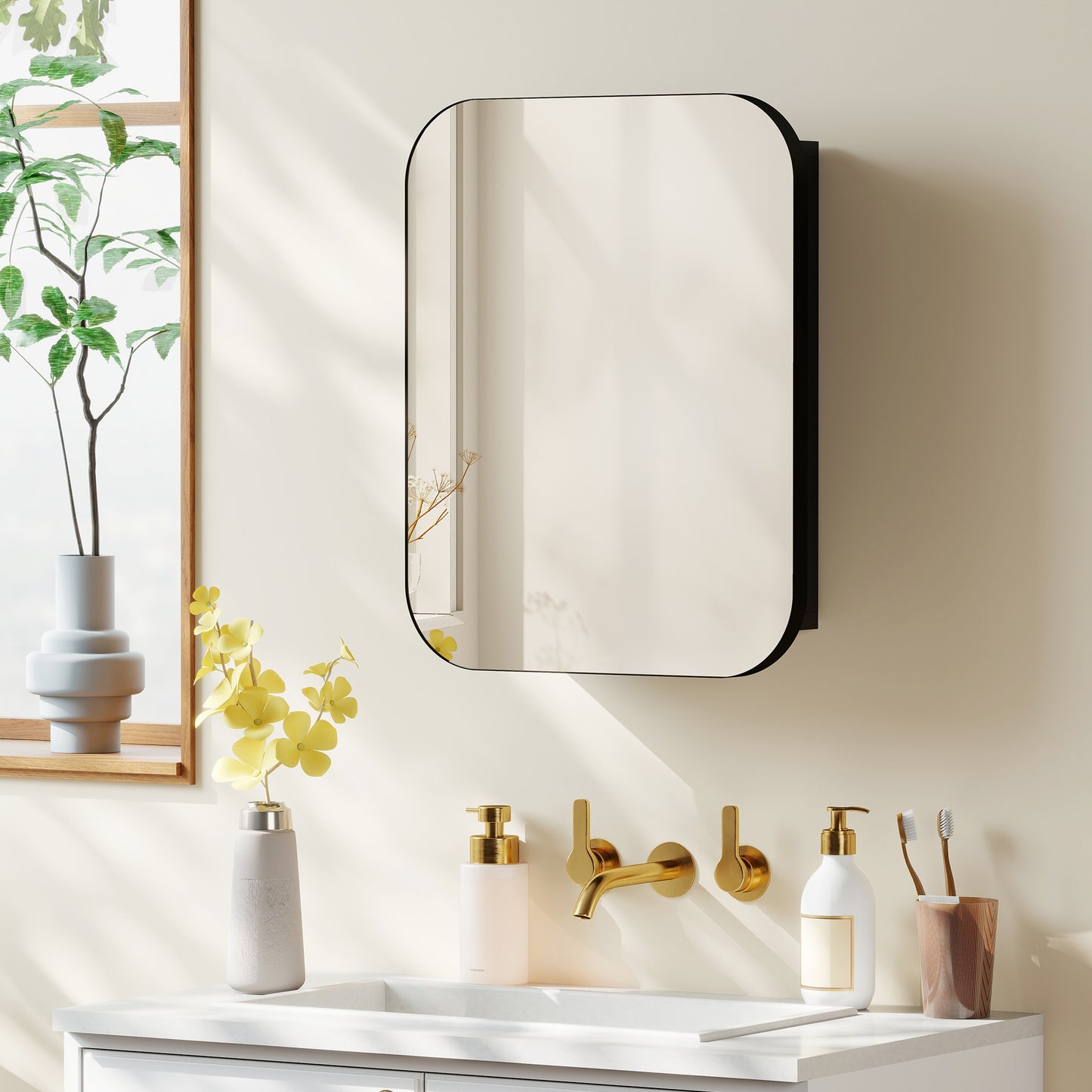 HOMCOM Bathroom Medicine Cabinet With Mirror Black Wall Cabinet Soft Close Hinges Adjustable Shelves