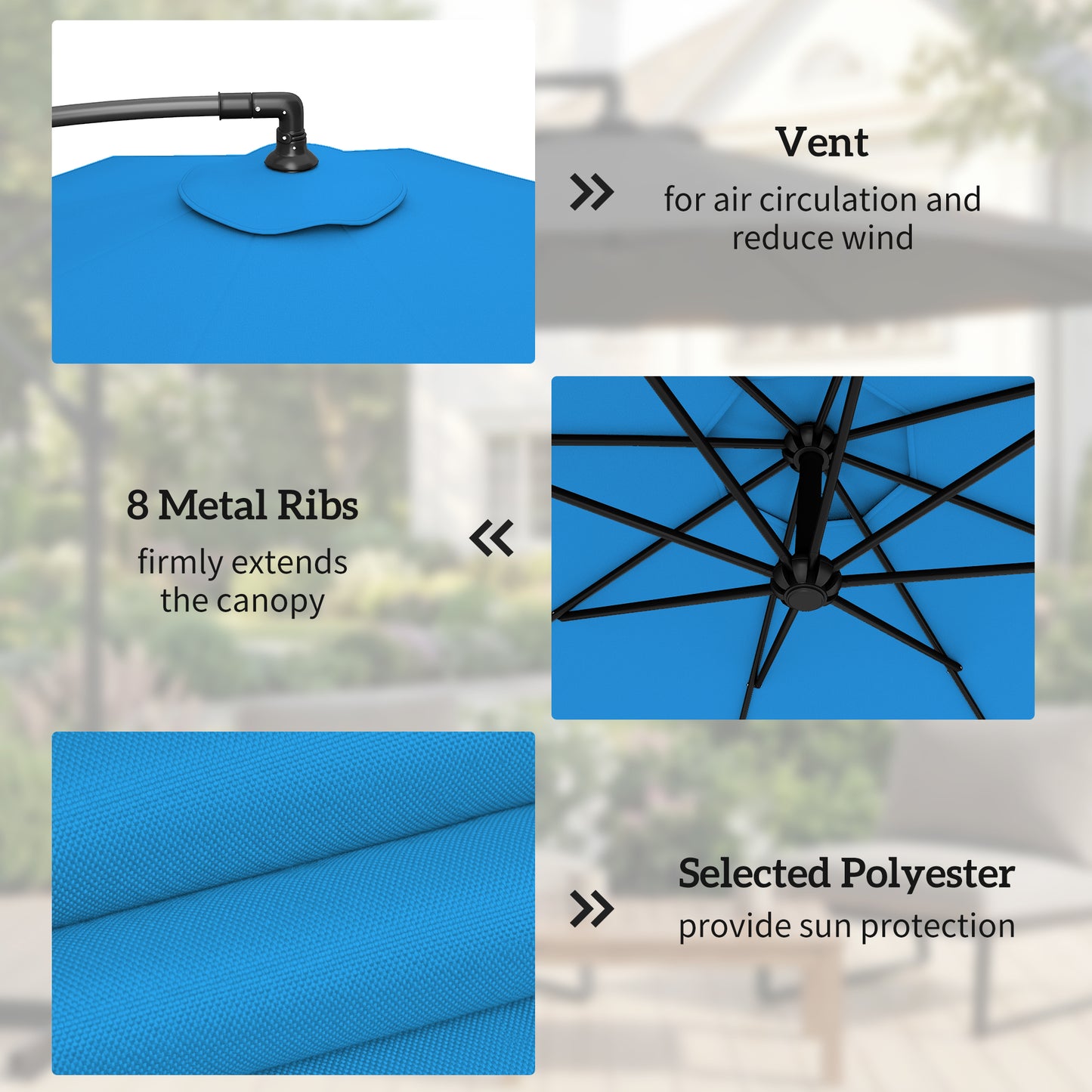 Outsunny 3m Overhanging Cantilever Parasol With Base Weights And Cover Blue For Outdoor Patio And Garden