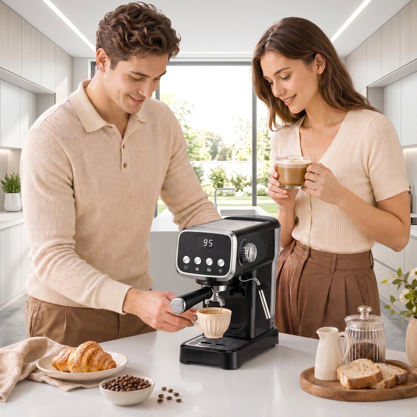 HOMCOM Espresso Machine 20 Bar Cappuccino Coffee Maker With Frother Wand Removable Water Tank 1.2 L Black