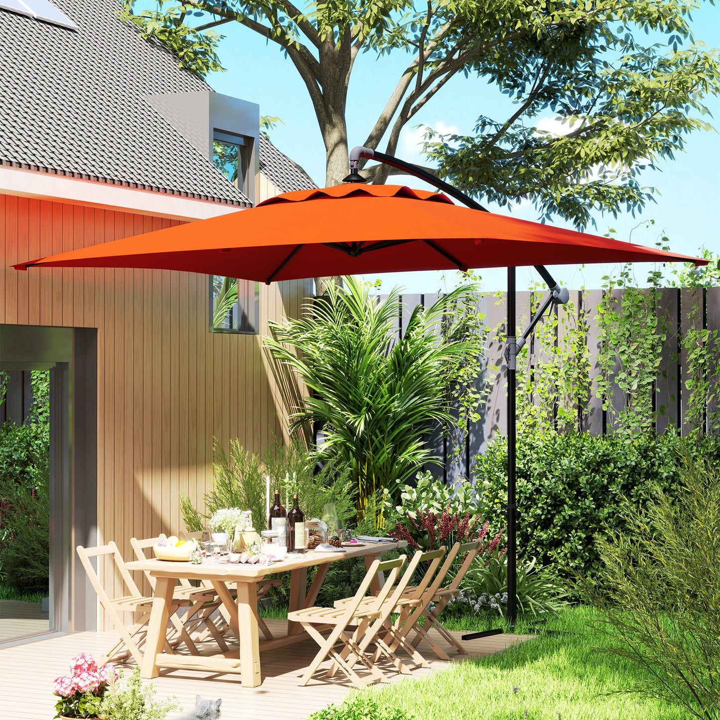 Outsunny 3m Cantilever Parasol With Cross Base Orange for Patio Outdoor Shade and Sun Protection
