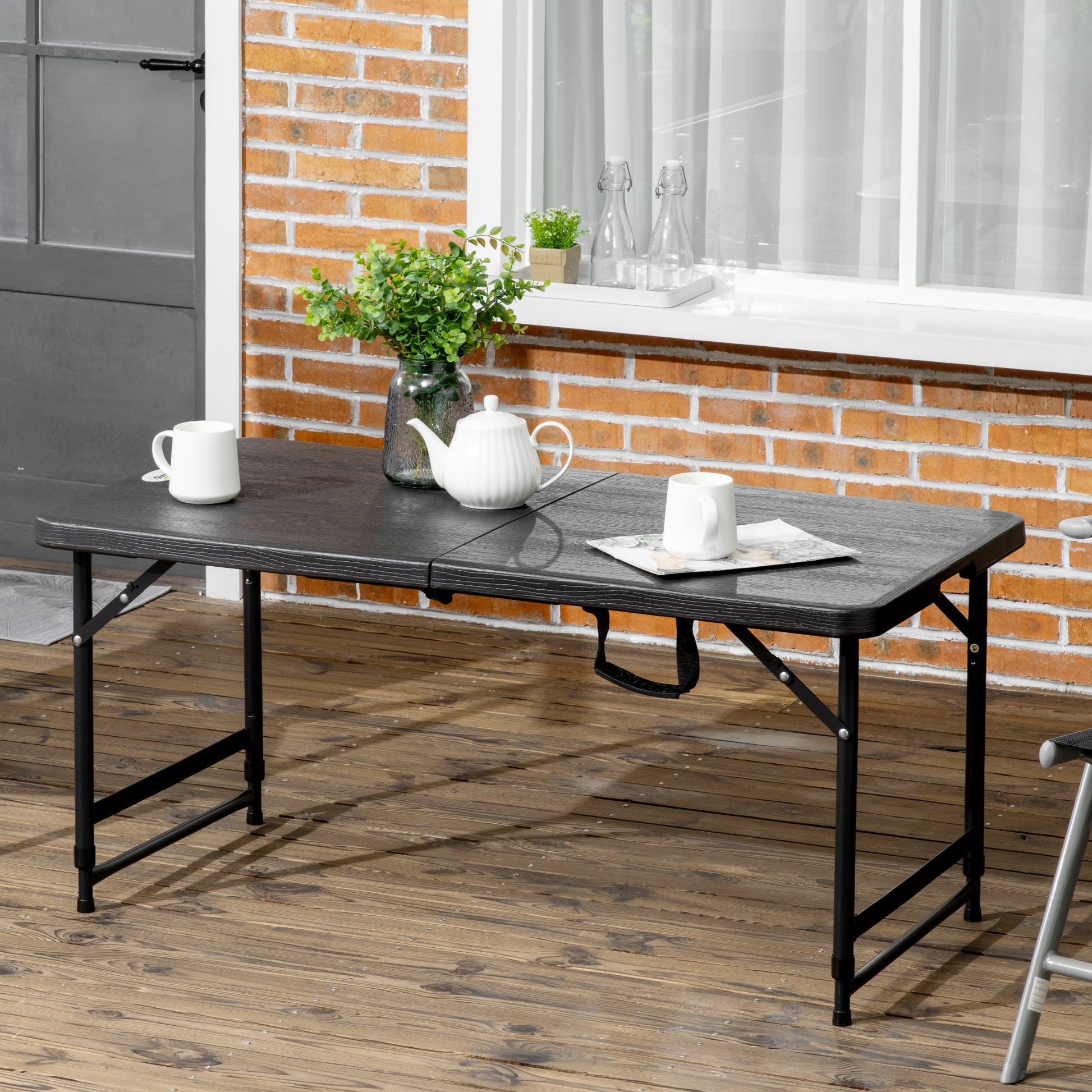 HOMCOM Adjustable Height Foldable Patio Dining Table for 4 - Dark Grey Outdoor Table - ALL4U RETAILER LTD