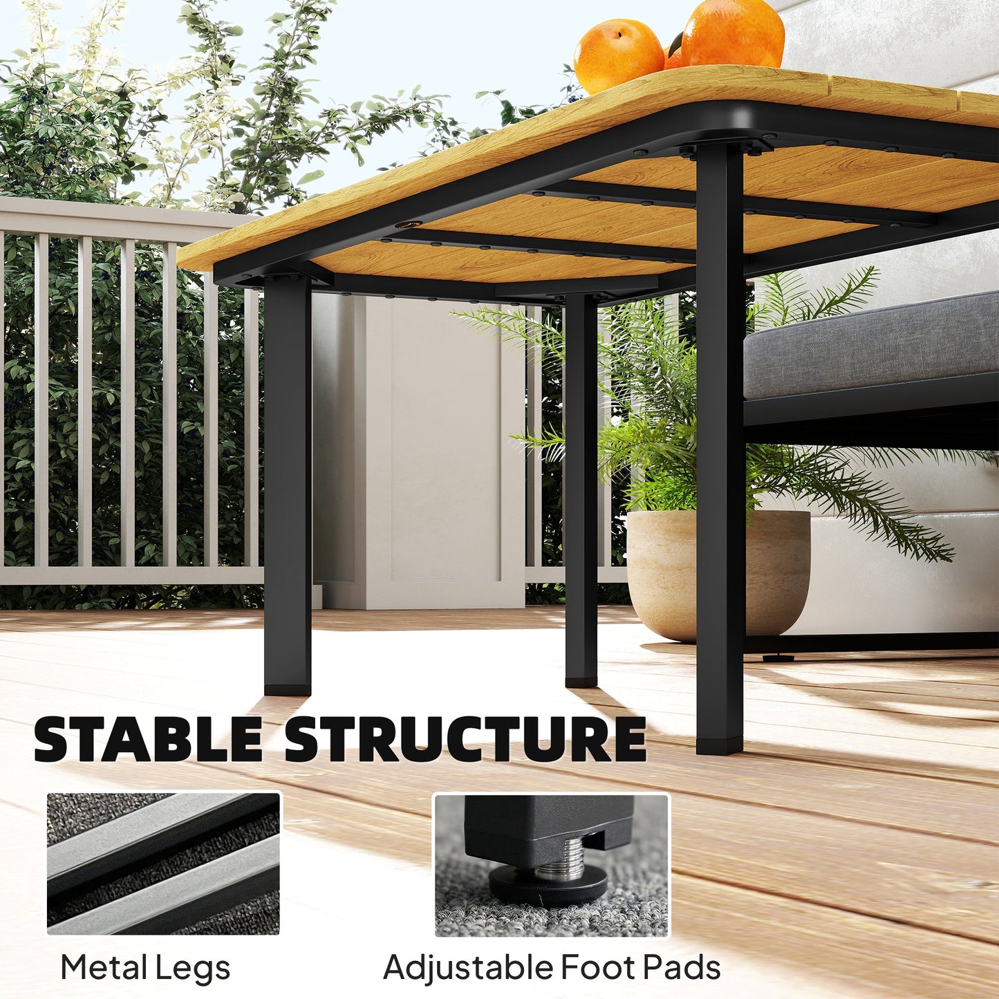 Outsunny Outdoor Garden Coffee Table With Slatted Wood Plastic Composite Top And Weather Resistant Metal Frame Brown
