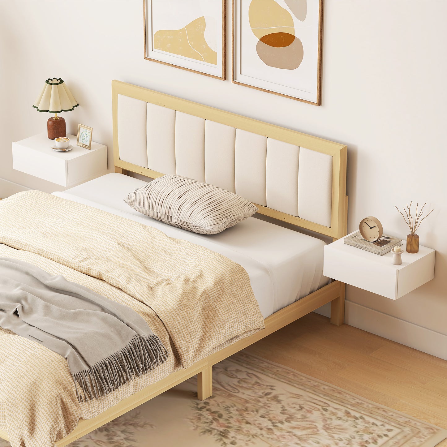 HOMCOM Floating Bedside Table Set Of 2 White Wall Mounted Nightstands With Storage Drawers