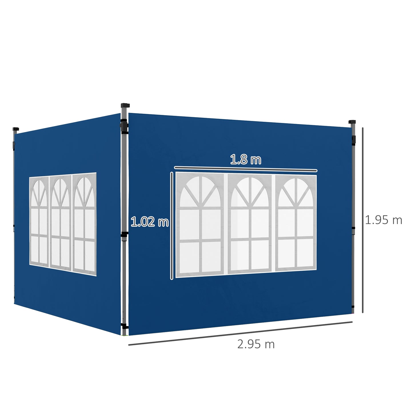 Outsunny Set Of 2 Gazebo Side Panels Blue For 3x3m And 3x4m Canopies With Window