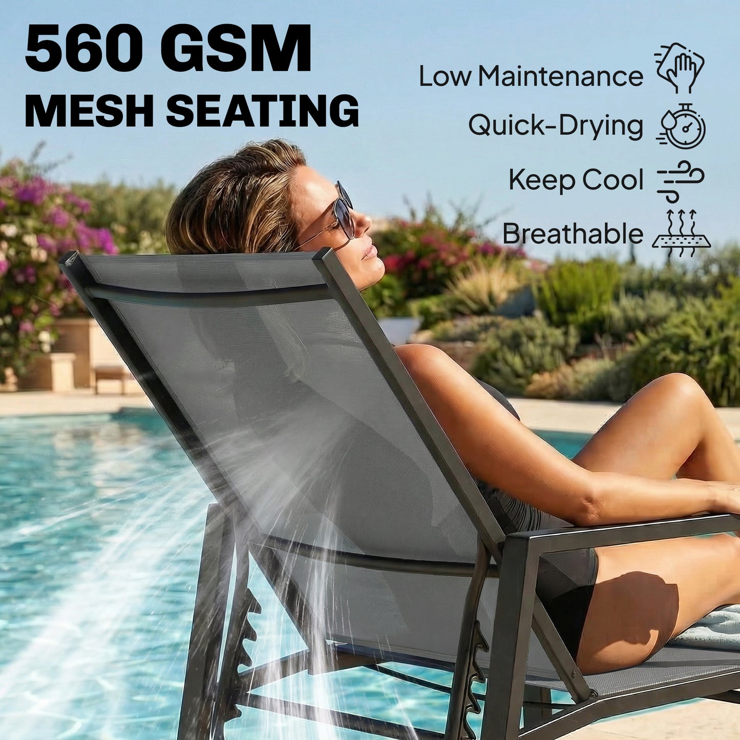 Outsunny Sun Lounger With Retracable Footrest 5 Position Adjustable Steel Frame For Beach Porch Patio Camping Dark Grey