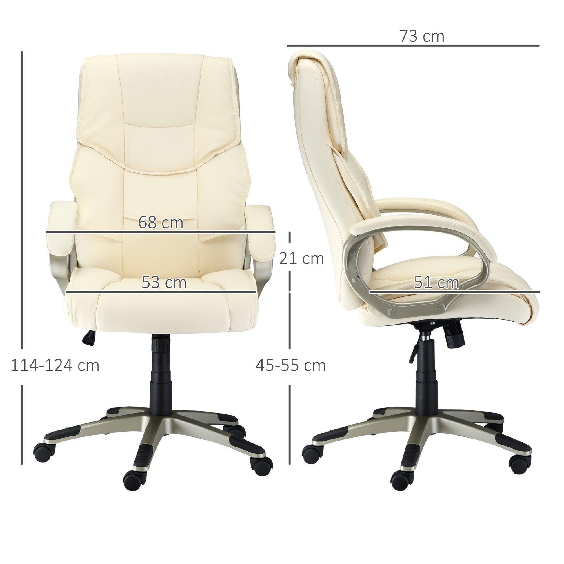 HOMCOM Home Office Chair High Back Computer Desk Chair with Faux Leather Adjustable Height Rocking Function Cream White - ALL4U RETAILER LTD