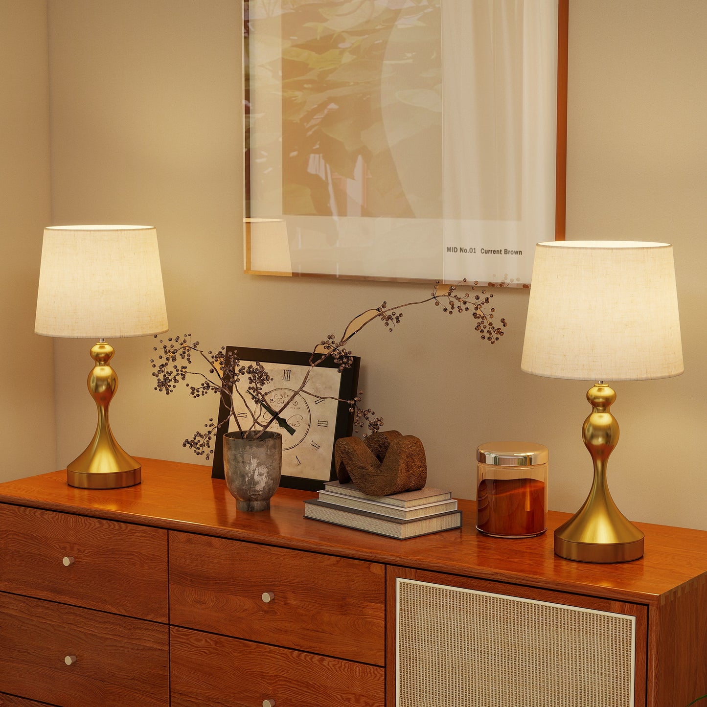 HOMCOM Dimmable Bedside Lamps Set Of 2 With USB Type A And C Ports 3 Colour Temperatures Linen Shade Gold Tone