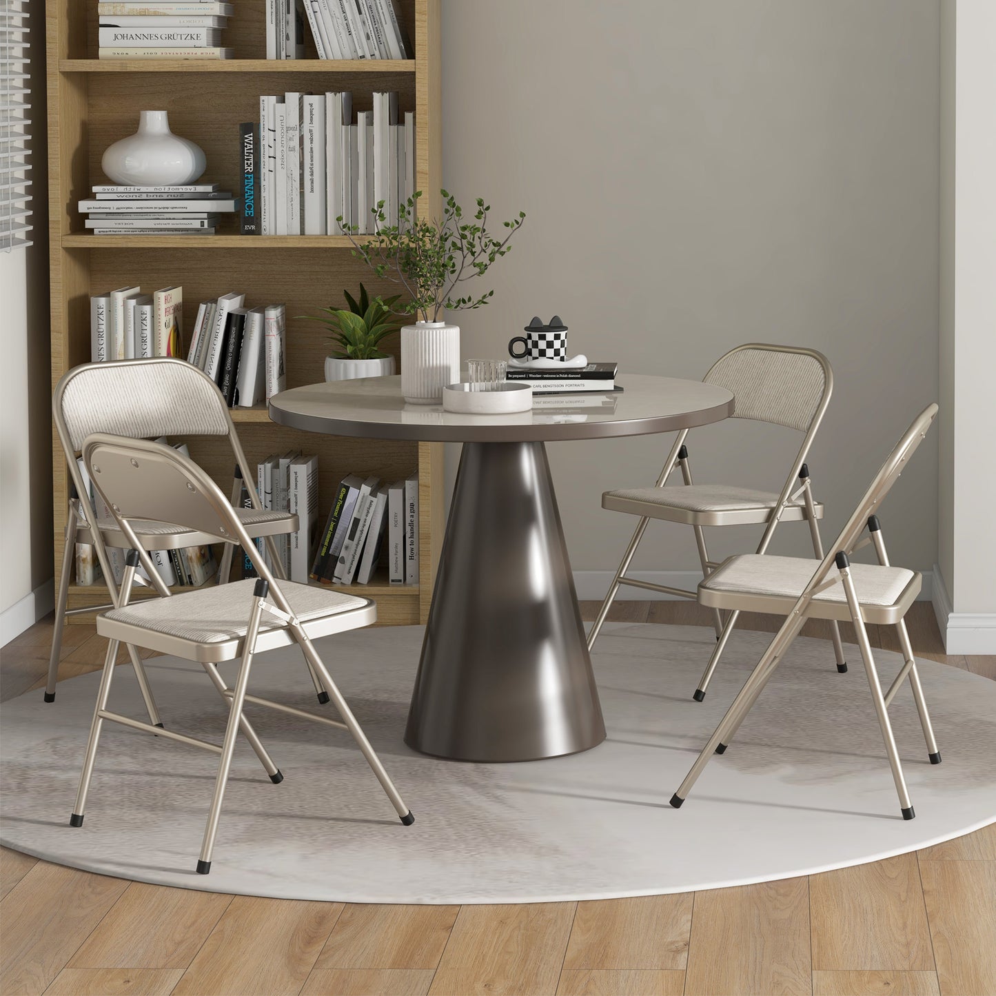 HOMCOM Linen-Look Set of Four Cushioned Folding Chairs Beige for Instant Seating Comfort