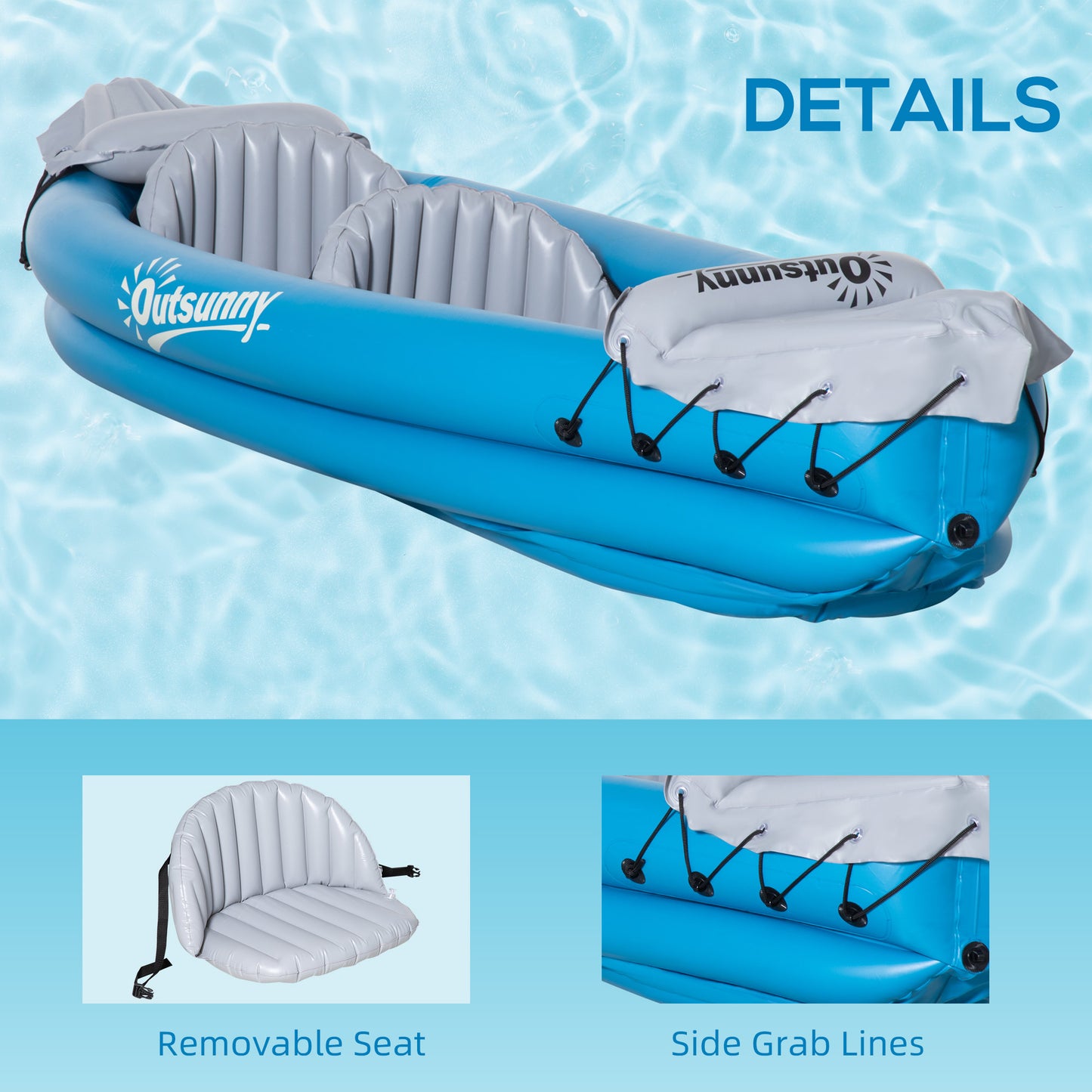 Outsunny 2-Person Inflatable Kayak Set with Air Pump and Aluminium Oars - Blue, 330x105x50cm - ALL4U RETAILER LTD