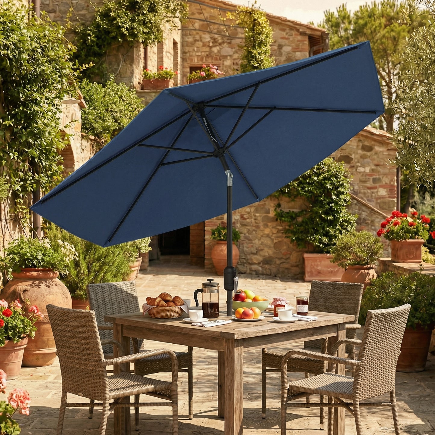 Outsunny 2.6 m Garden Parasol Umbrella With Aluminium Pole Outdoor Patio Umbrella Tilt Crank Vent Navy Blue
