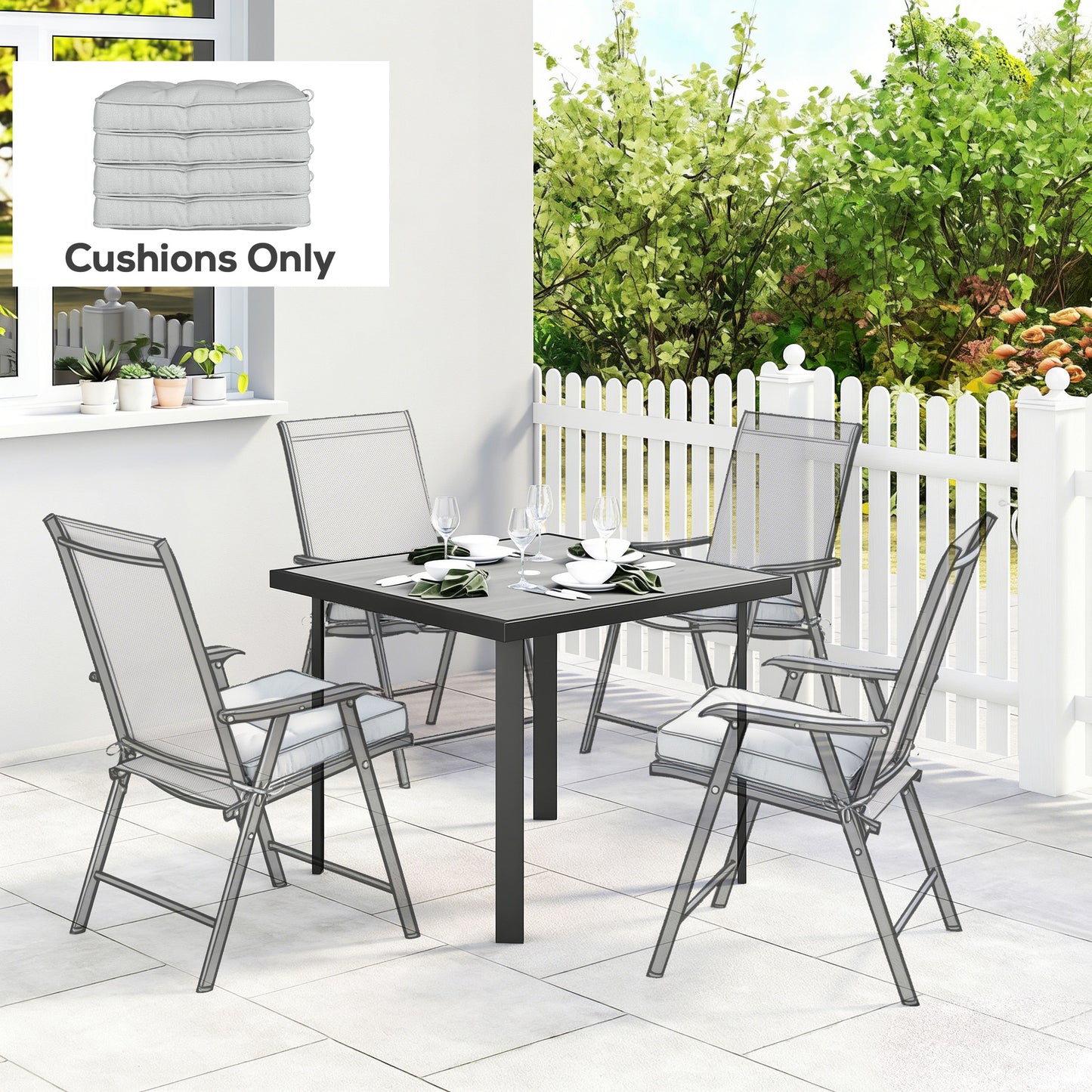 Outsunny Set of 4 Garden Chair Seat Cushions With Ties 42 x 42 cm Light Grey Replacement Pads