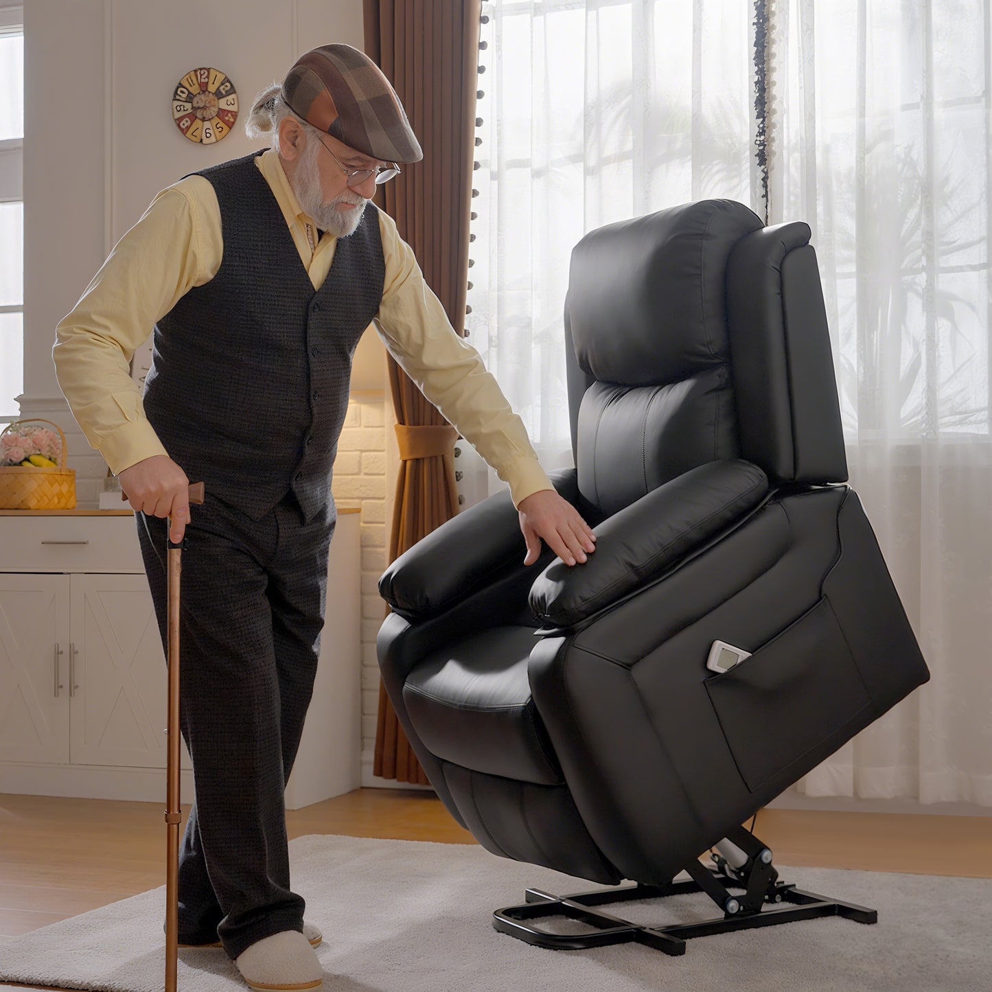 HOMCOM Power Lift Chair Riser And Recliner With Vibration Massage PU Leather Motorized For Elderly Black