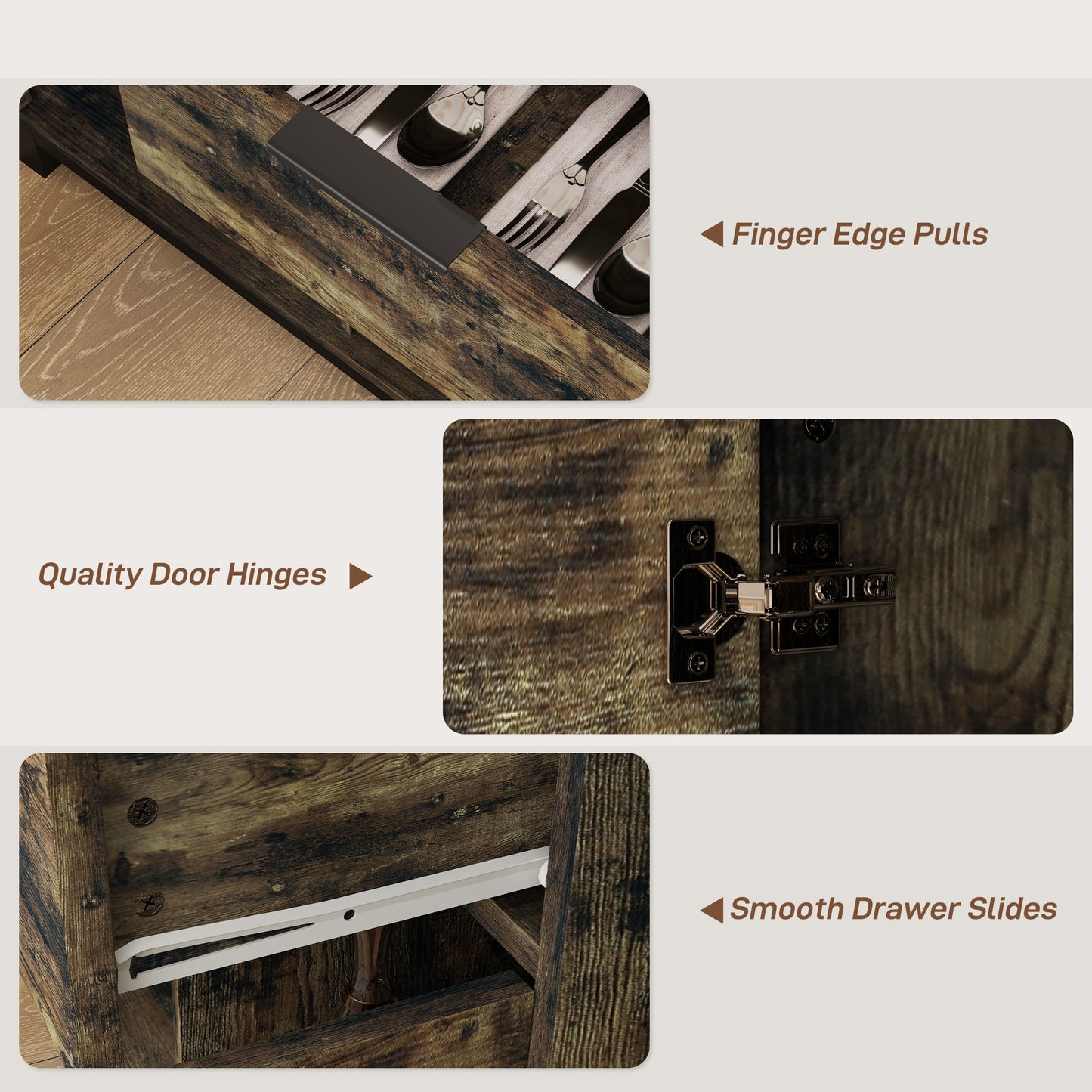 HOMCOM Industrial Sideboard Storage Cabinet With Doors Drawers Cupboard Adjustable Shelves Living Room Rustic Brown