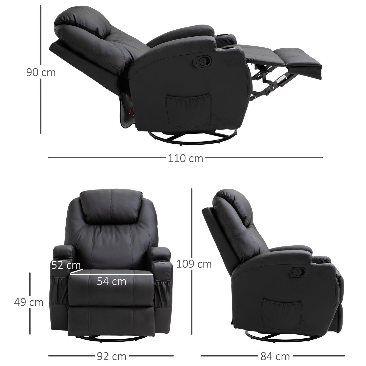 HOMCOM Black PU Leather Recliner Massage Chair - ALL4U RETAILER LTD